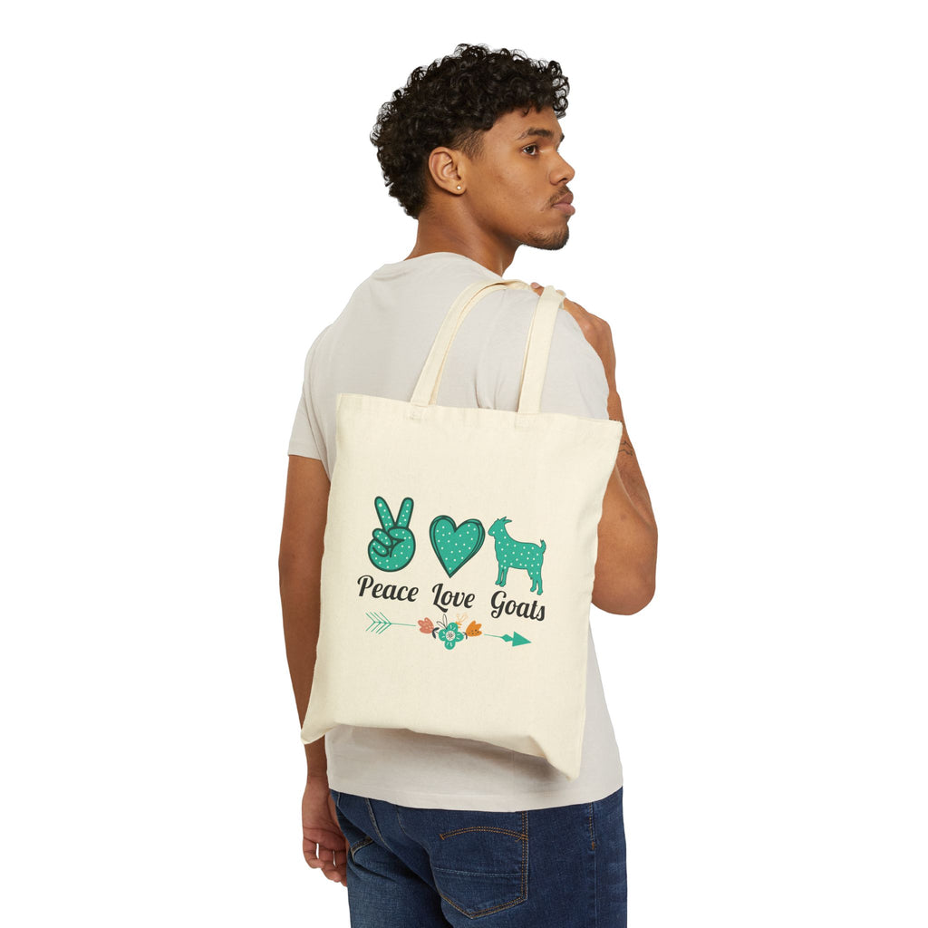 Peace Love Goats Canvas Tote Bag – Goat Mom Market Bag, Farmhouse Goat Lover Reusable Tote, Homestead Shopping Bag