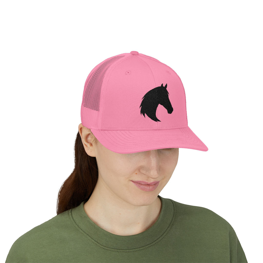 Horse Head Trucker Hat | Western Horse Silhouette Mesh Snapback Cap | Equestrian Ranch Hat | Rustic Farm Life Cowboy Cowgirl Horse Lover Hat
