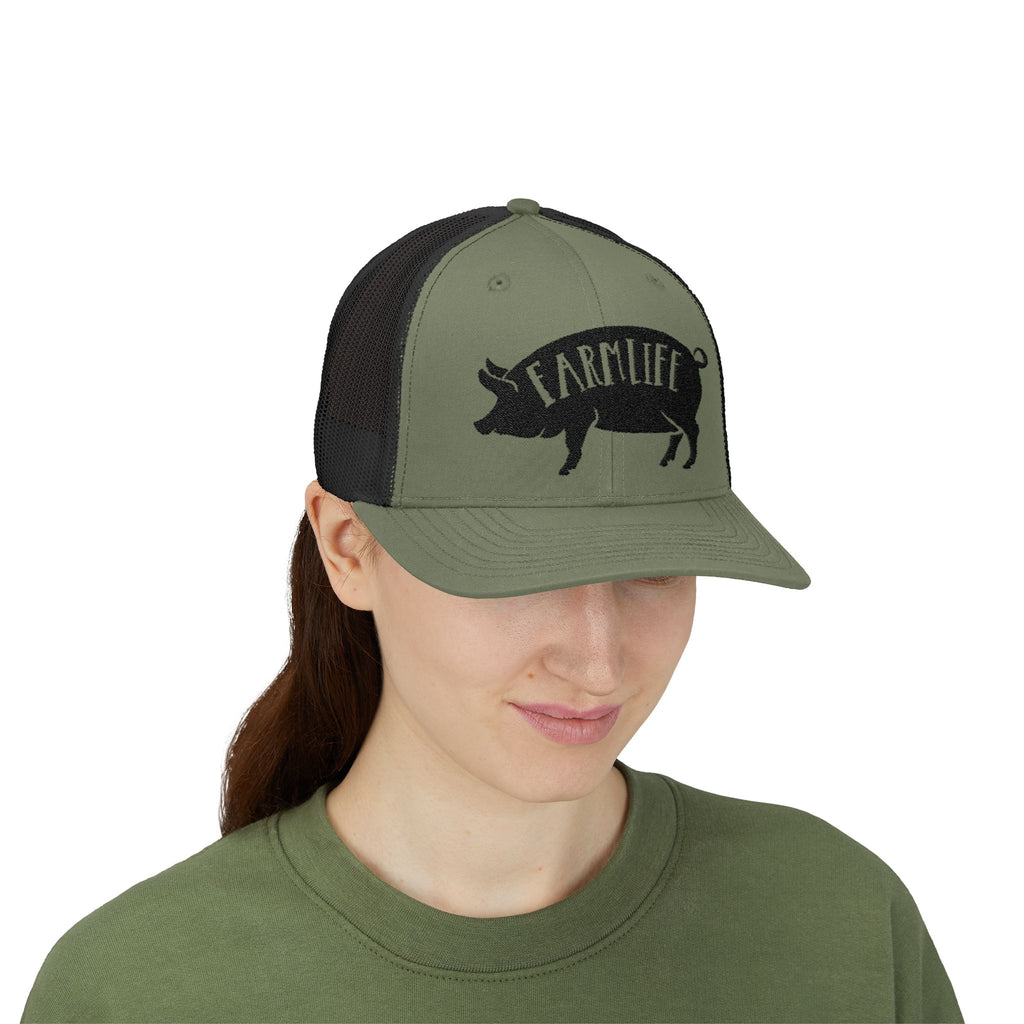 Farm Life Pig Snapback Trucker Hat – Rustic Farm Trucker Cap, Homestead Hat, Pig Lover Farm Cap, Country Lifestyle Mesh Hat