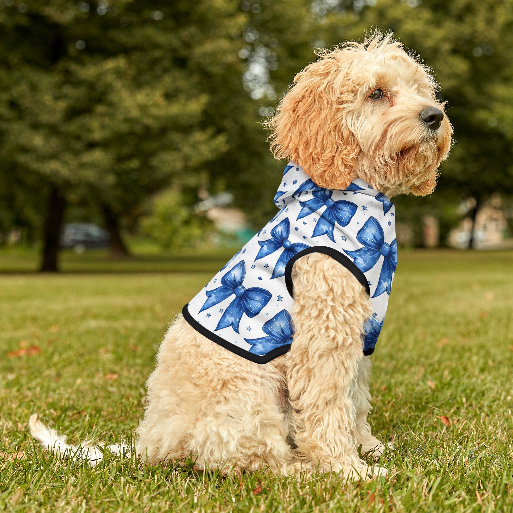 Blue Coquette Bows Cute Pet Hoodie - Adorable Puppy Sweater, Small Dog Outfit, Furry Friend Gift, Pet Apparel, Animal Lover Present
