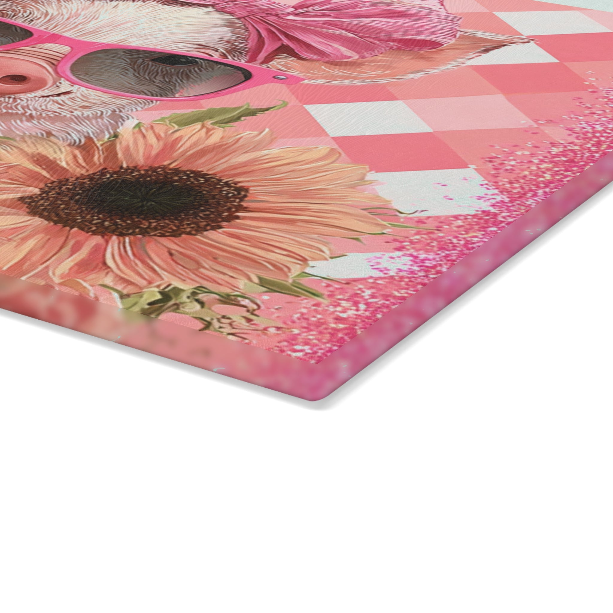 Floral Pig Glass Cutting Board – Cute Farm Pig Kitchen Decor, Sunflower Pig Cutting Board, Farmhouse Country Kitchen Gift