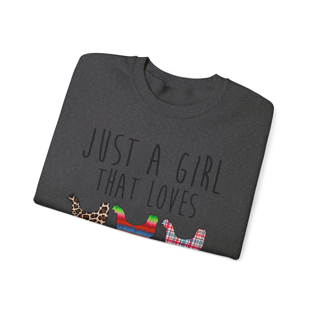 Just a Girl That Loves Peckers Sweatshirt – Funny Chicken Crewneck, Farmhouse Homestead Chicken Mom Pullover
