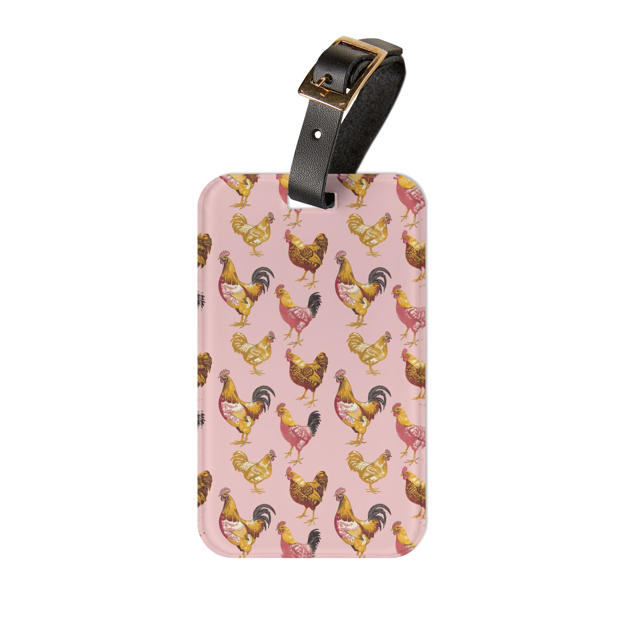 Pink Chicken Luggage Tag | Farmhouse Rooster Travel Accessory | Cute Poultry Suitcase Tag | Cottagecore Bag Identifier | Gumpert Homestead