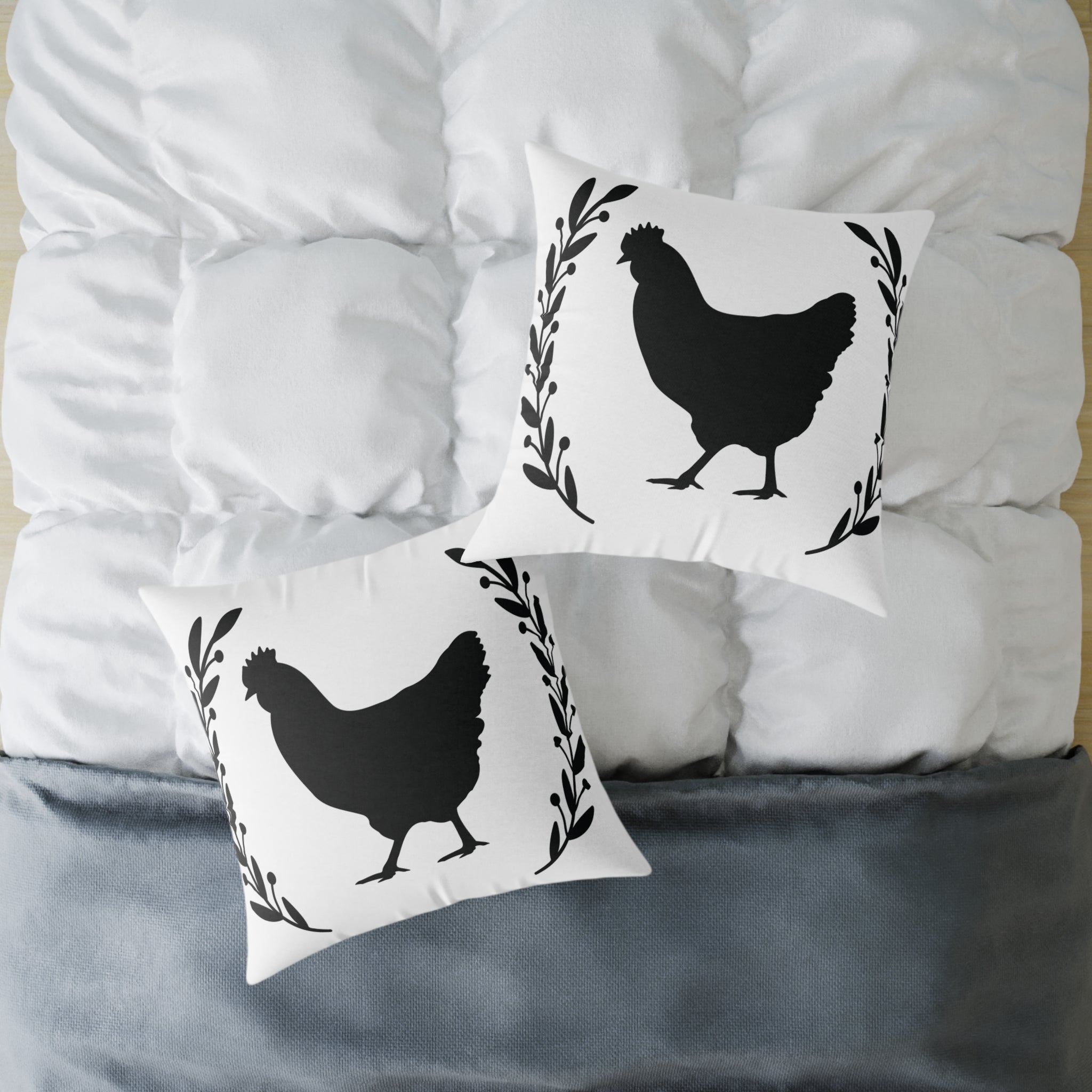 Farmhouse Chicken Silhouette Throw Pillow – Rustic Chicken Decor Cushion, Neutral Country Homestead Accent Pillow