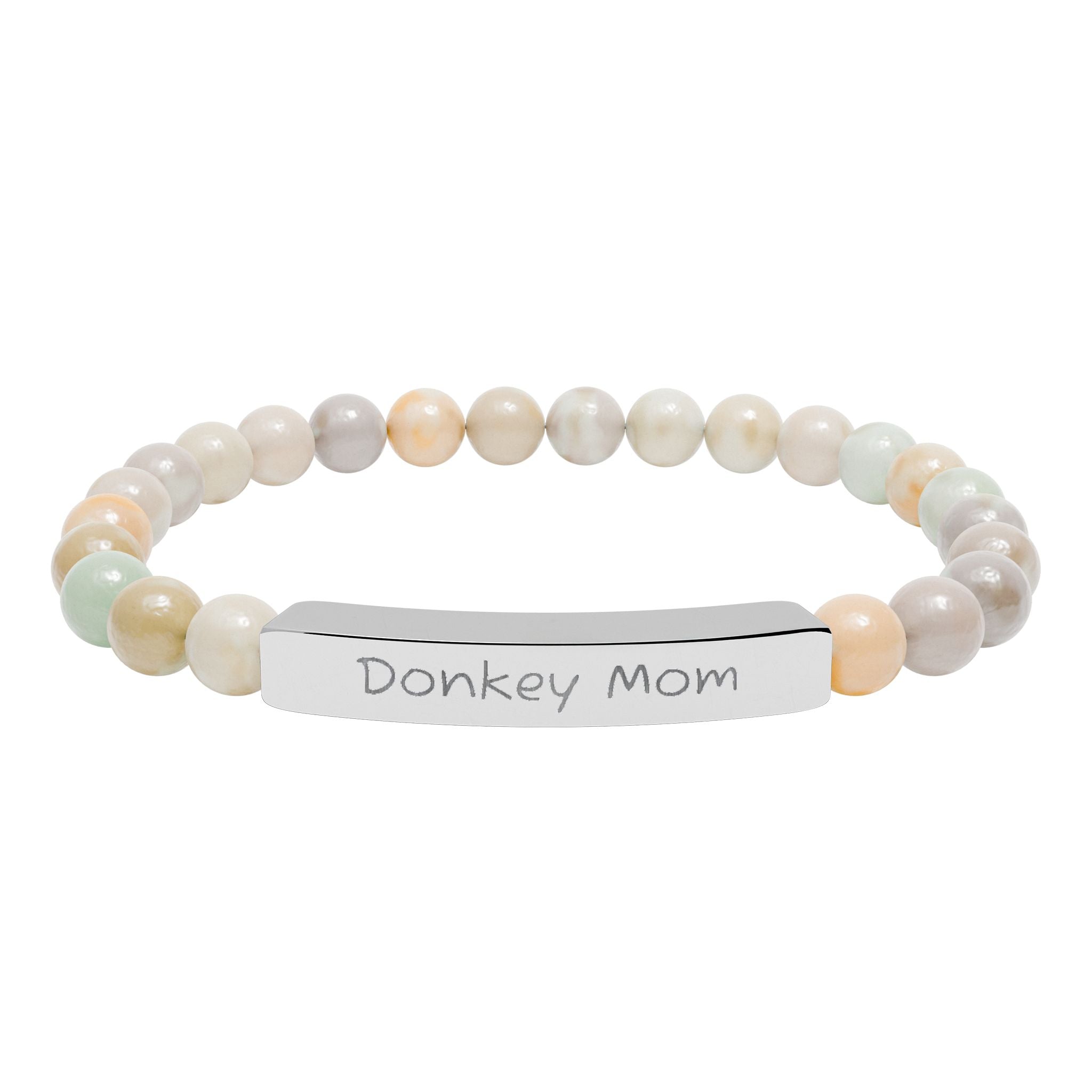 Donkey Mom Natural Stone Stretch Bracelet – Engraved Donkey Lover Jewelry, Farm Mom Gift, Rustic Homestead Bracelet