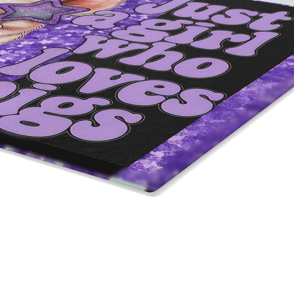 “Just a Girl Who Loves Pigs” Glass Cutting Board – Purple Floral Pig Kitchen Decor, Farmhouse Pig Lover Gift, Country Homestead Cutting Board