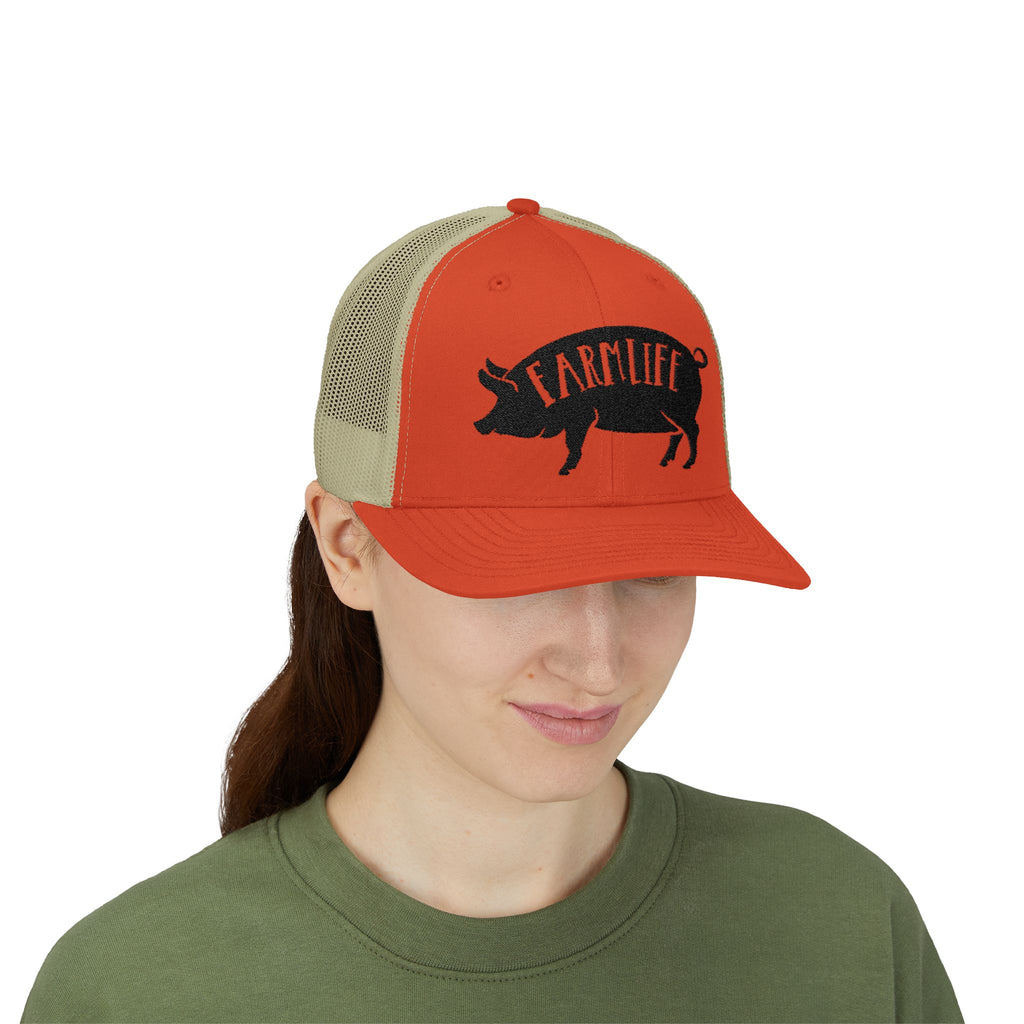 Farm Life Pig Snapback Trucker Hat – Rustic Farm Trucker Cap, Homestead Hat, Pig Lover Farm Cap, Country Lifestyle Mesh Hat