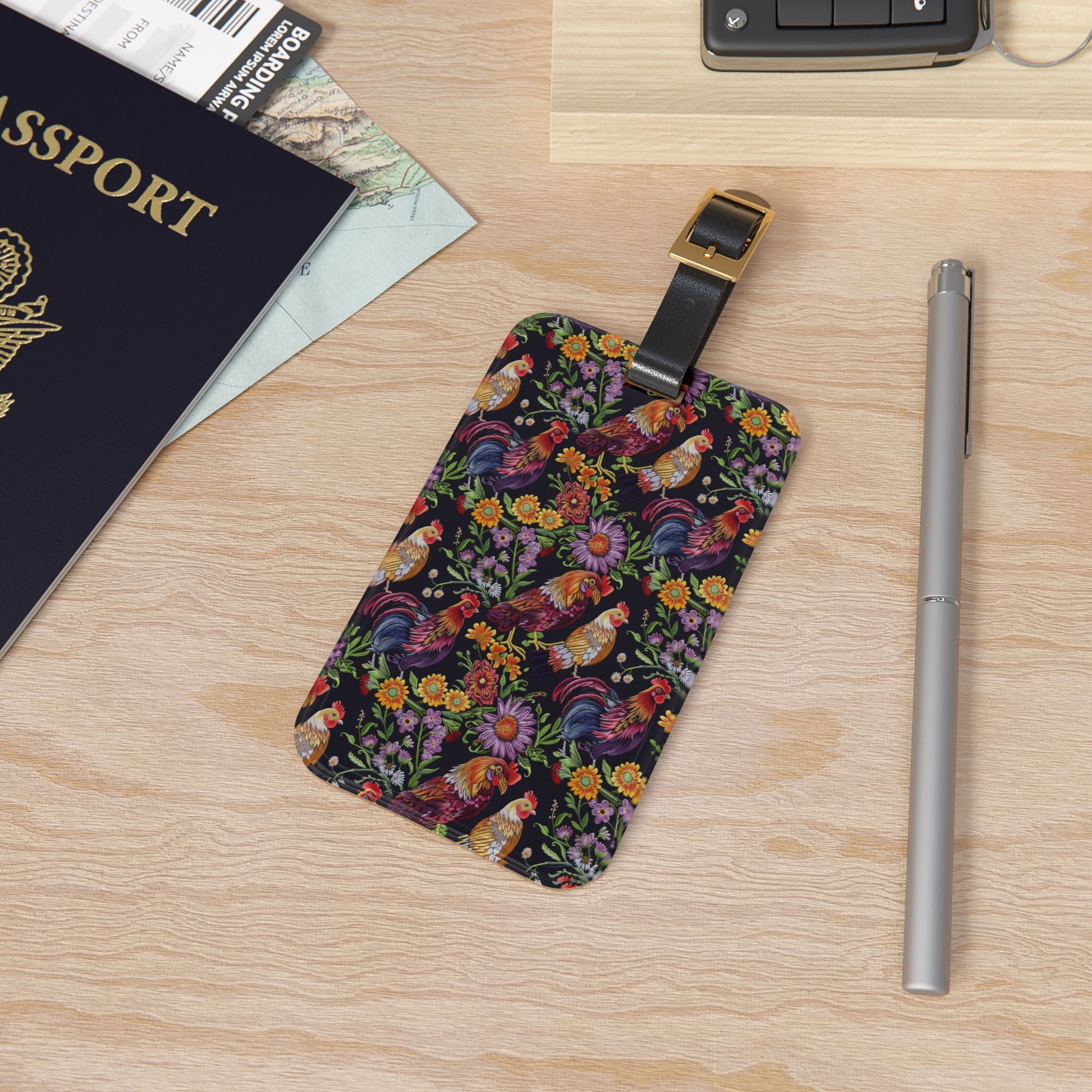 Floral Chicken Luggage Tag | Farmhouse Rooster Travel Accessory | Cottagecore Poultry Suitcase Tag | Rustic Bag Identifier | Gumpert Homestead
