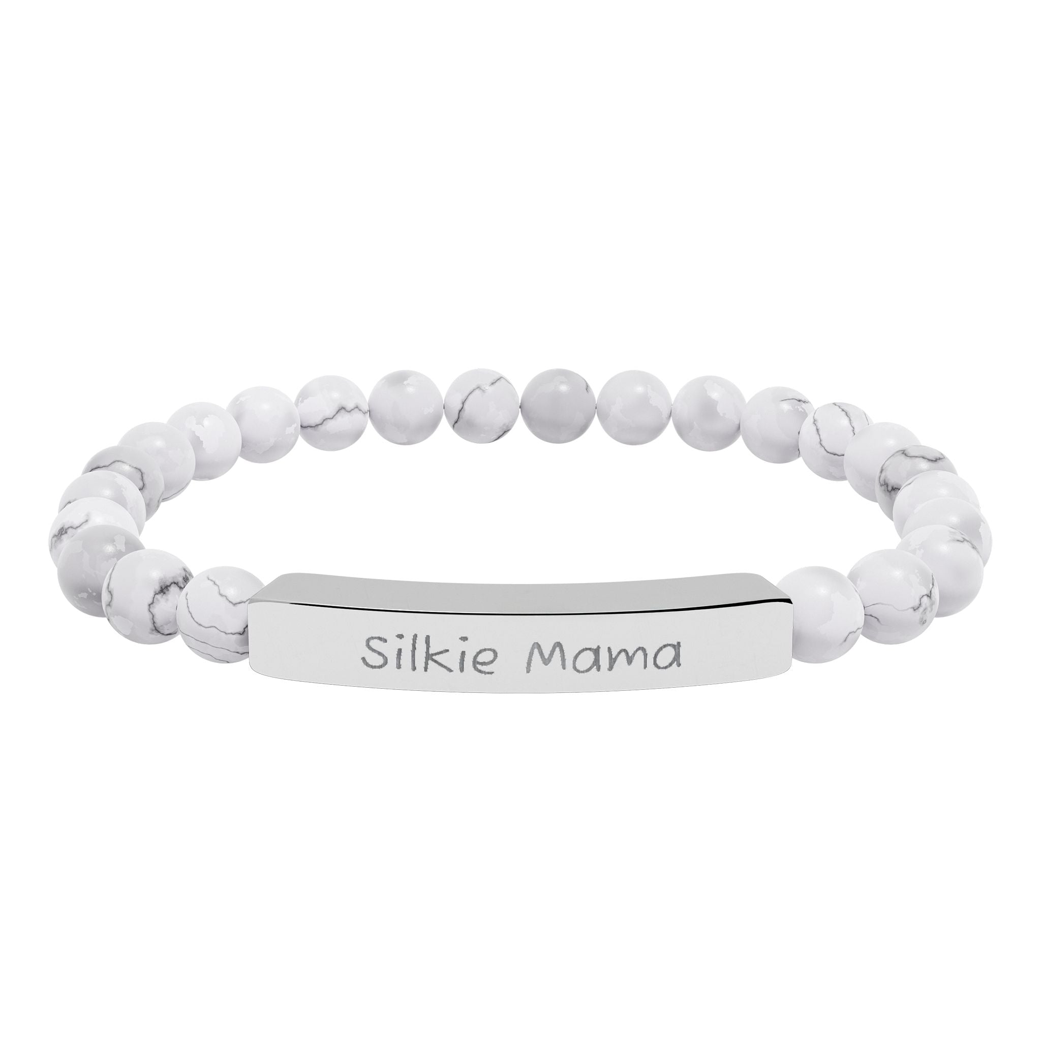 Silkie Mama Natural Stone Stretch Bracelet – Engraved Silkie Chicken Jewelry, Chicken Lover Gift, Rustic Homestead Bracelet