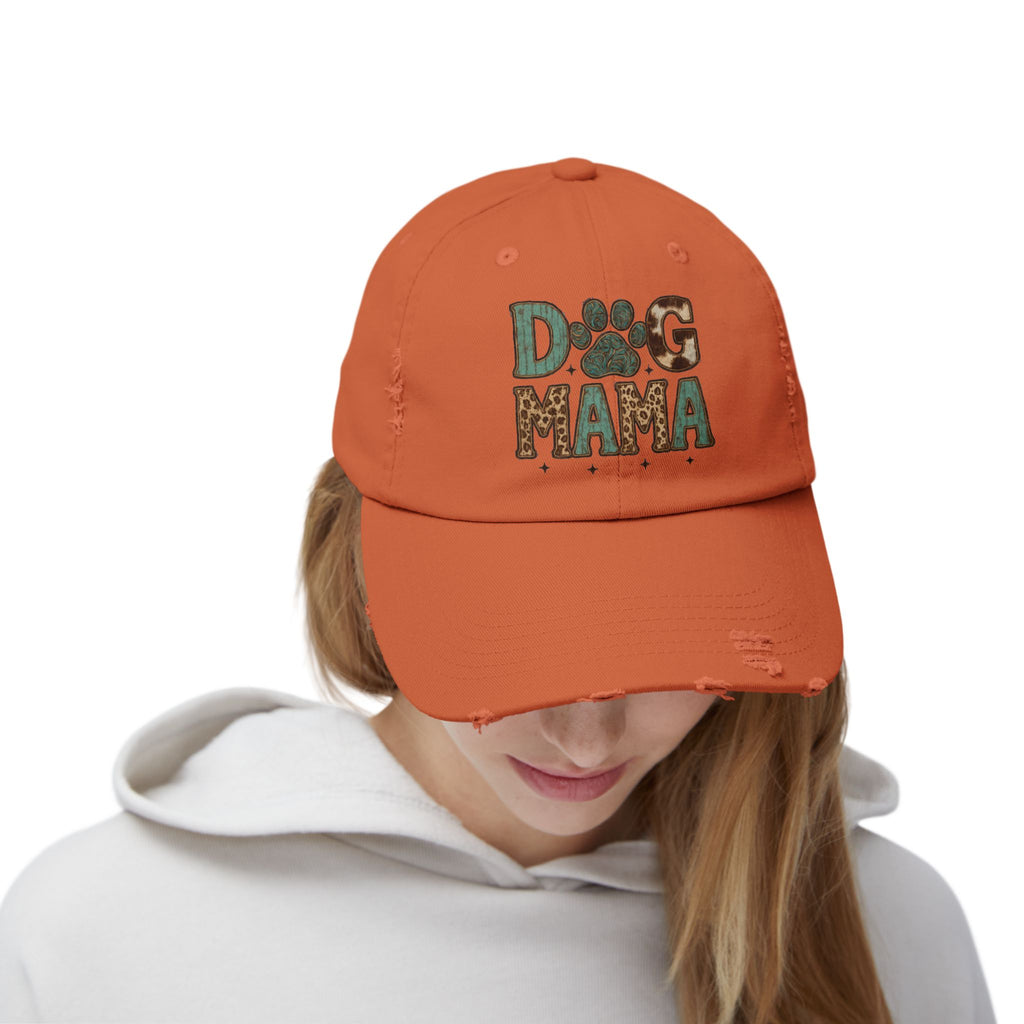 Dog Mama Distressed Baseball Cap – Vintage Dog Mom Hat, Farmhouse Pet Lover Cap, Washed Cotton Casual Hat