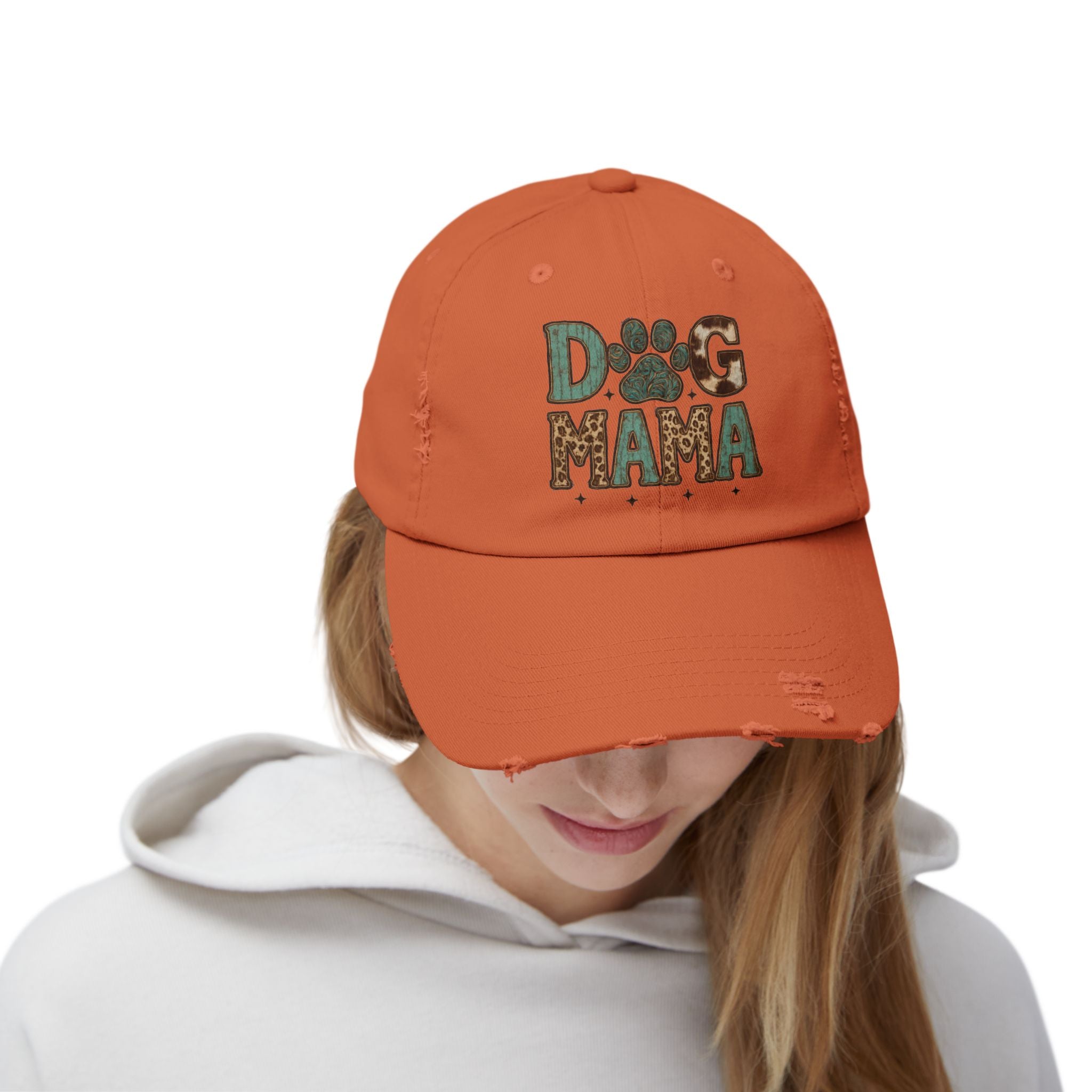 Dog Mama Distressed Baseball Cap – Vintage Dog Mom Hat, Farmhouse Pet Lover Cap, Washed Cotton Casual Hat