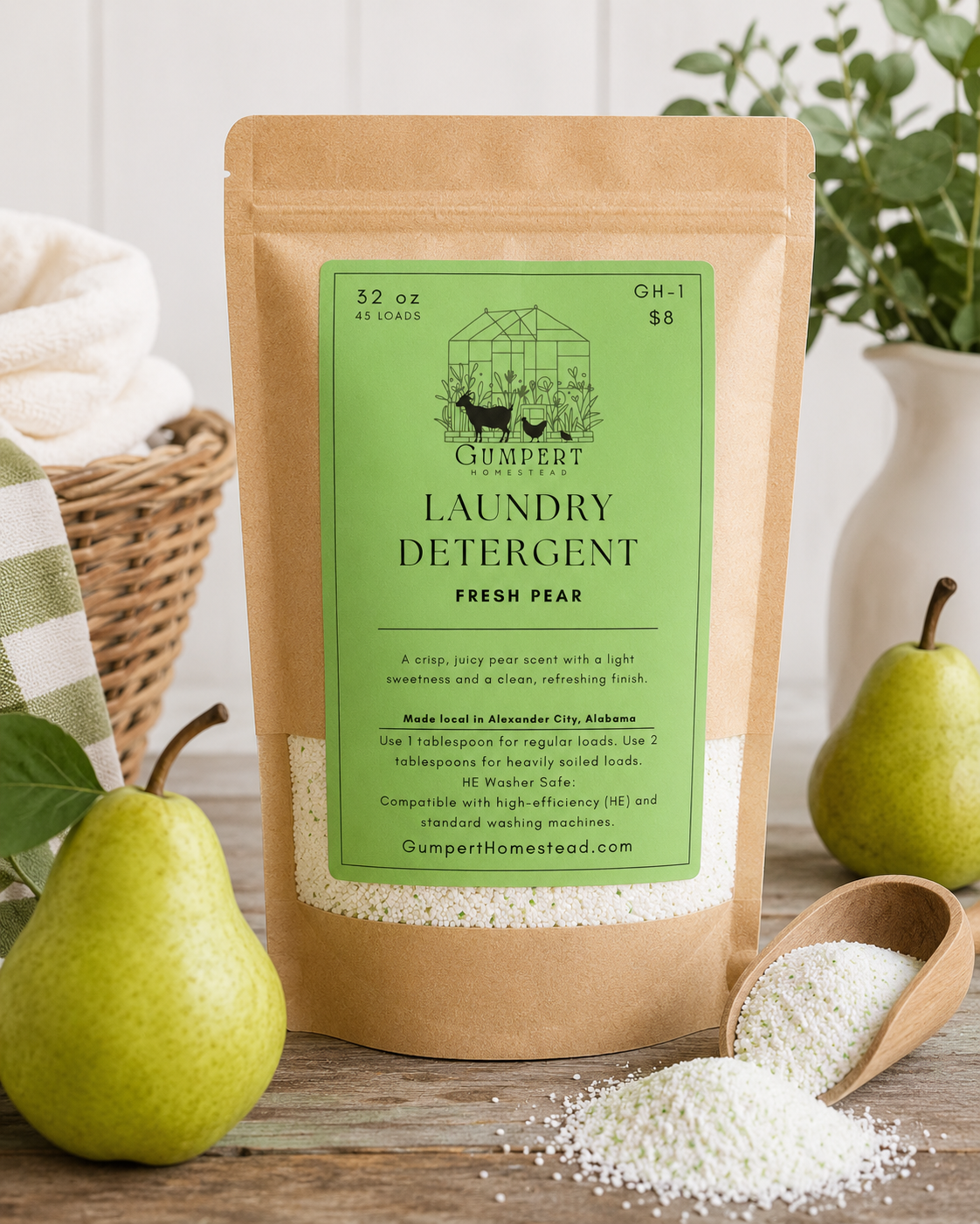 Fresh Pear Handmade Laundry Detergent | Crisp Fruit Scent Laundry Powder| HE Washer Safe | Available in 3 Sizes