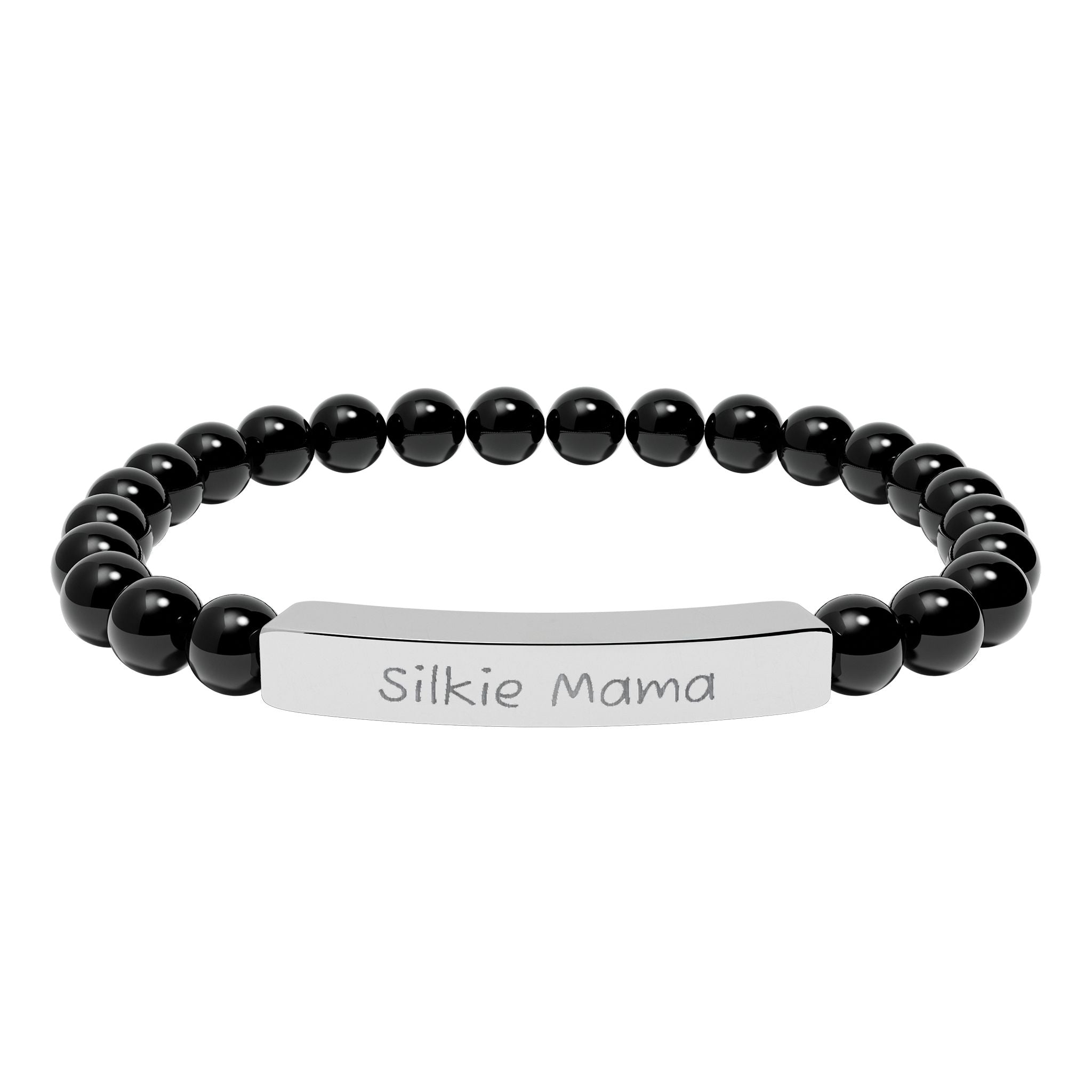 Silkie Mama Natural Stone Stretch Bracelet – Engraved Silkie Chicken Jewelry, Chicken Lover Gift, Rustic Homestead Bracelet