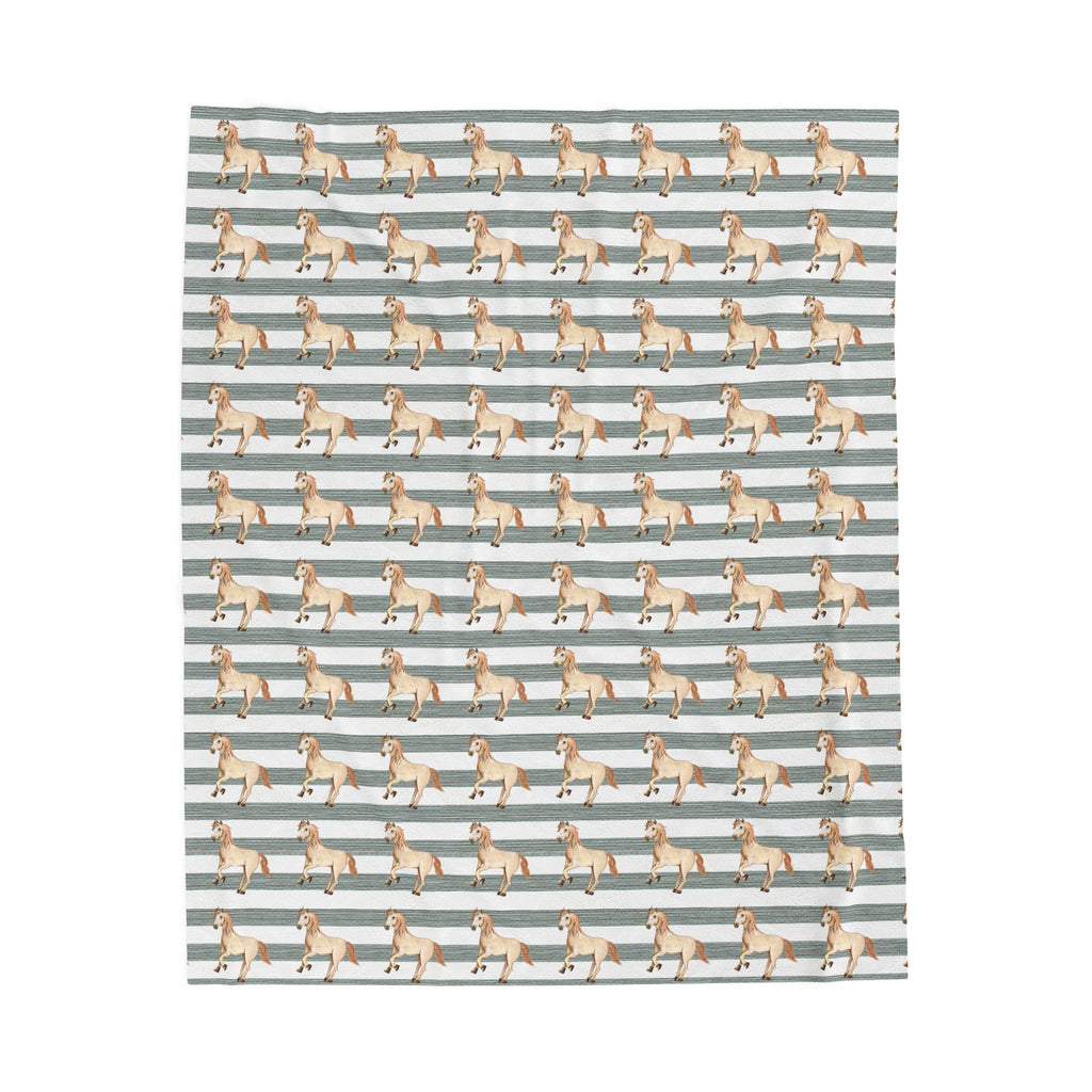Striped Horse Plush Blanket | Coastal Western Throw Blanket | Preppy Equestrian Decor | Farmhouse Horse Blanket | Cozy Ranch Style Blanket | Gumpert Homestead