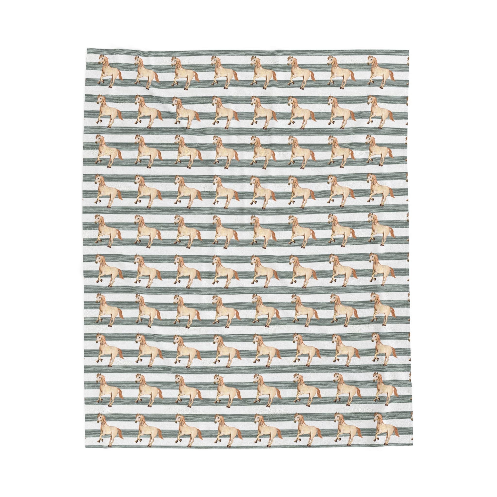 Striped Horse Plush Blanket | Coastal Western Throw Blanket | Preppy Equestrian Decor | Farmhouse Horse Blanket | Cozy Ranch Style Blanket | Gumpert Homestead