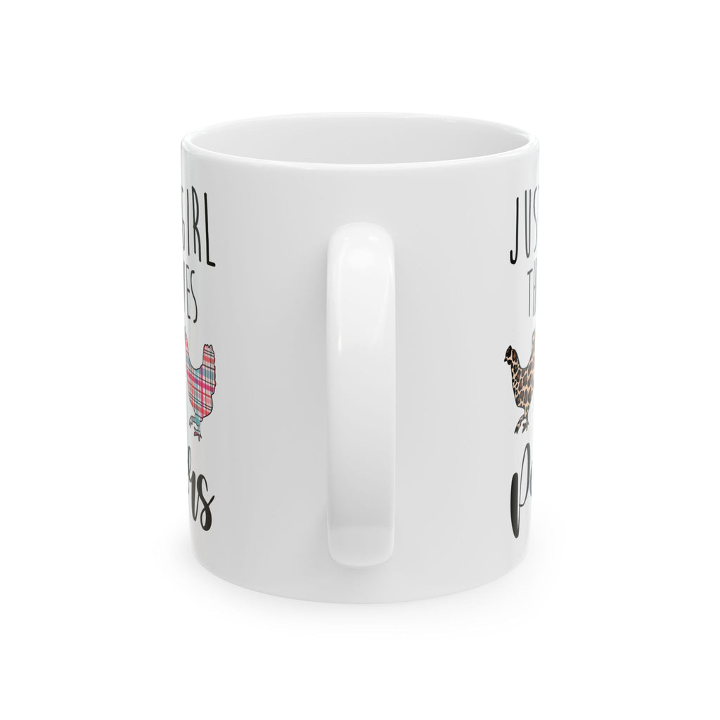 Just a Girl That Loves Peckers Ceramic Mug – Funny Chicken Mom Coffee Cup, Farm Homestead Mug (11oz, 15oz)