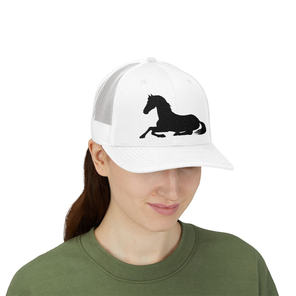 Resting Horse Trucker Hat | Laying Horse Silhouette Mesh Snapback Cap | Western Ranch Horse Lover Hat | Rustic Farm Life Cowboy Cowgirl Cap