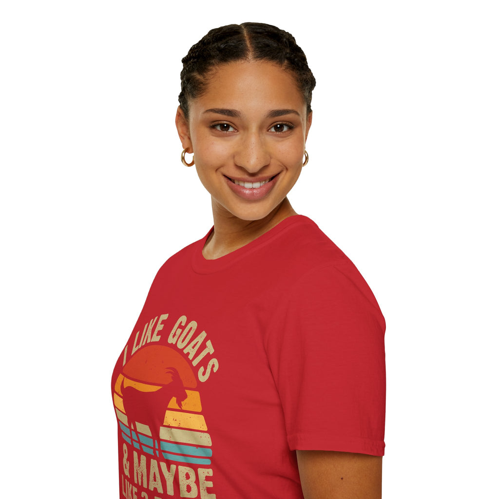 “I Like Goats & Maybe Like 3 People” Vintage Goat Lover Unisex Softstyle T-Shirt | Funny Farm Life Tee