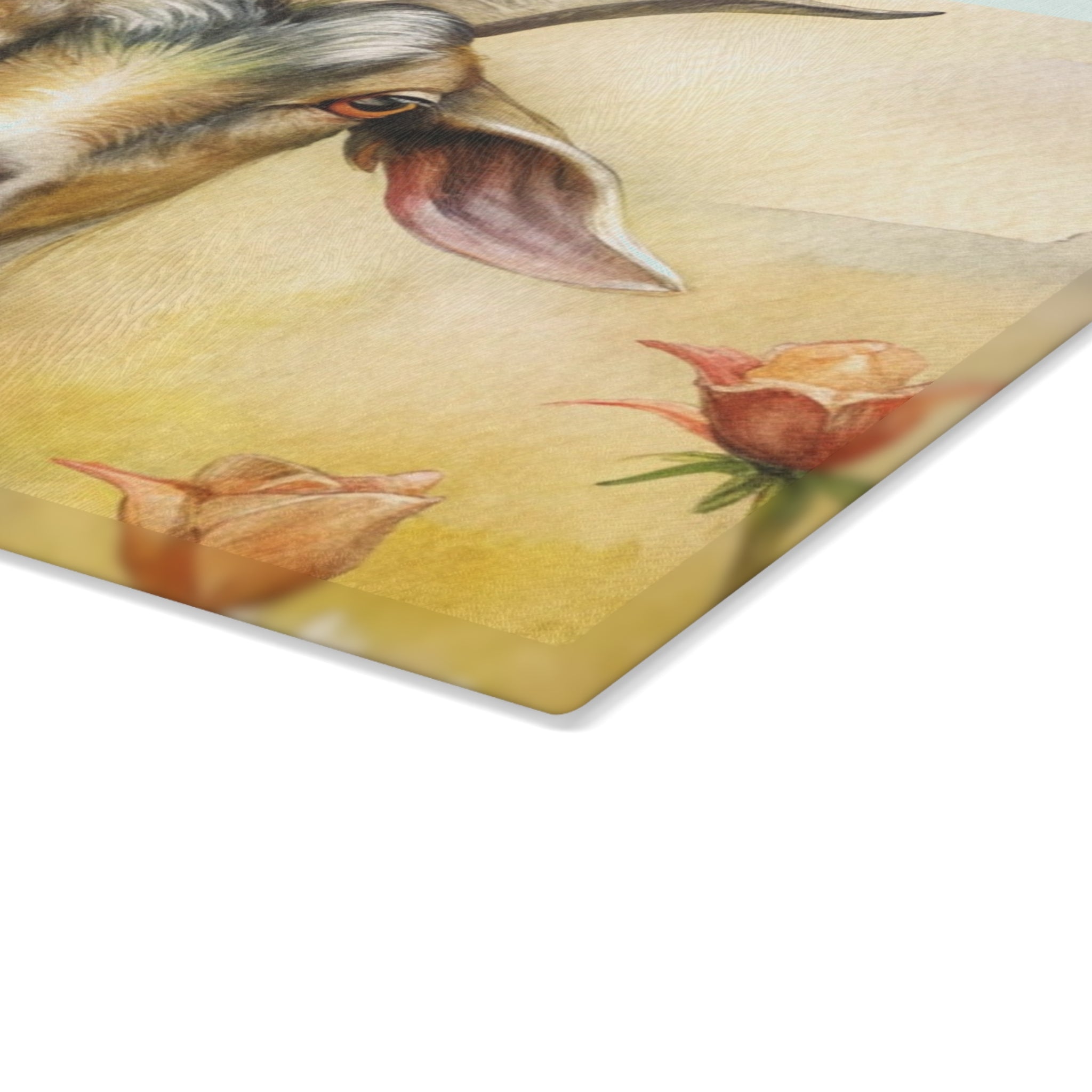 Farmhouse Goat Glass Cutting Board | Rustic Goat Kitchen Decor | Watercolor Farm Animal Tempered Glass Cutting Board | Gumpert Homestead