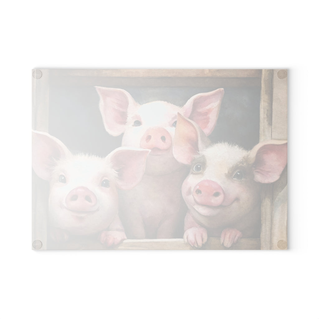 Farmhouse Piglet Glass Cutting Board | Cute Pig Kitchen Decor | Rustic Farm Animal Tempered Glass Cutting Board | Gumpert Homestead