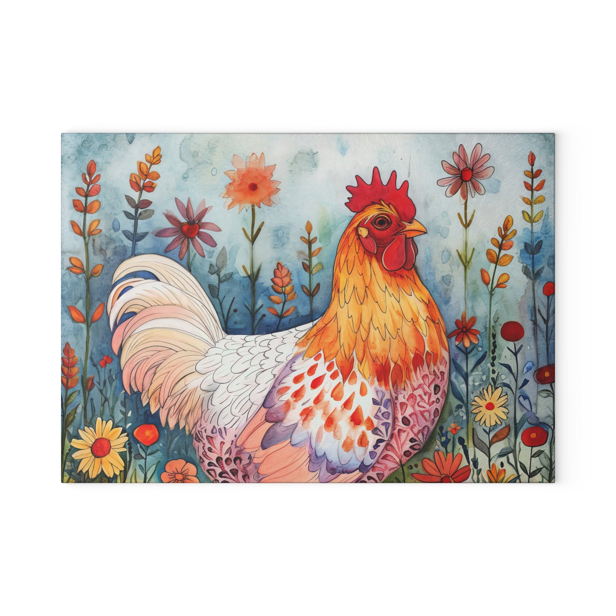 Cottagecore Floral Chicken Glass Cutting Board – Country Kitchen Counter Board