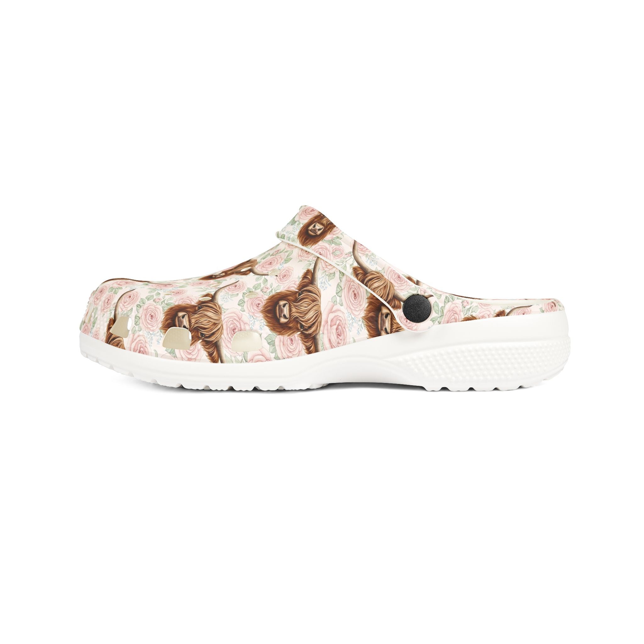 Blush Roses Highland Cow Clogs – Cottagecore Floral Farm Slip-On Shoes
