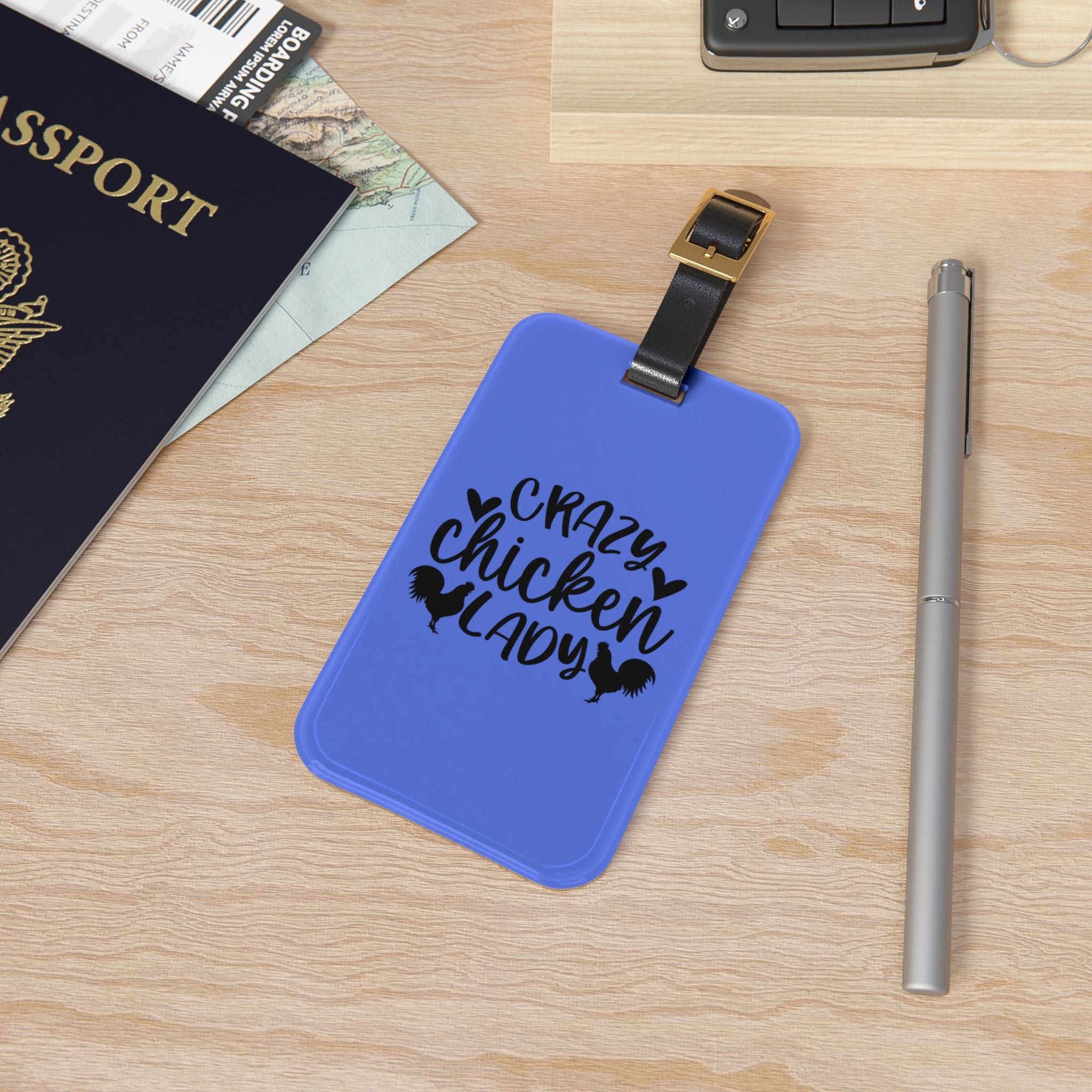 Dark Blue Crazy Chicken Lady Luggage Tag | Funny Chicken Travel Tag | Farm Girl Suitcase Identifier | Chicken Lover Travel Accessory | Gumpert Homestead