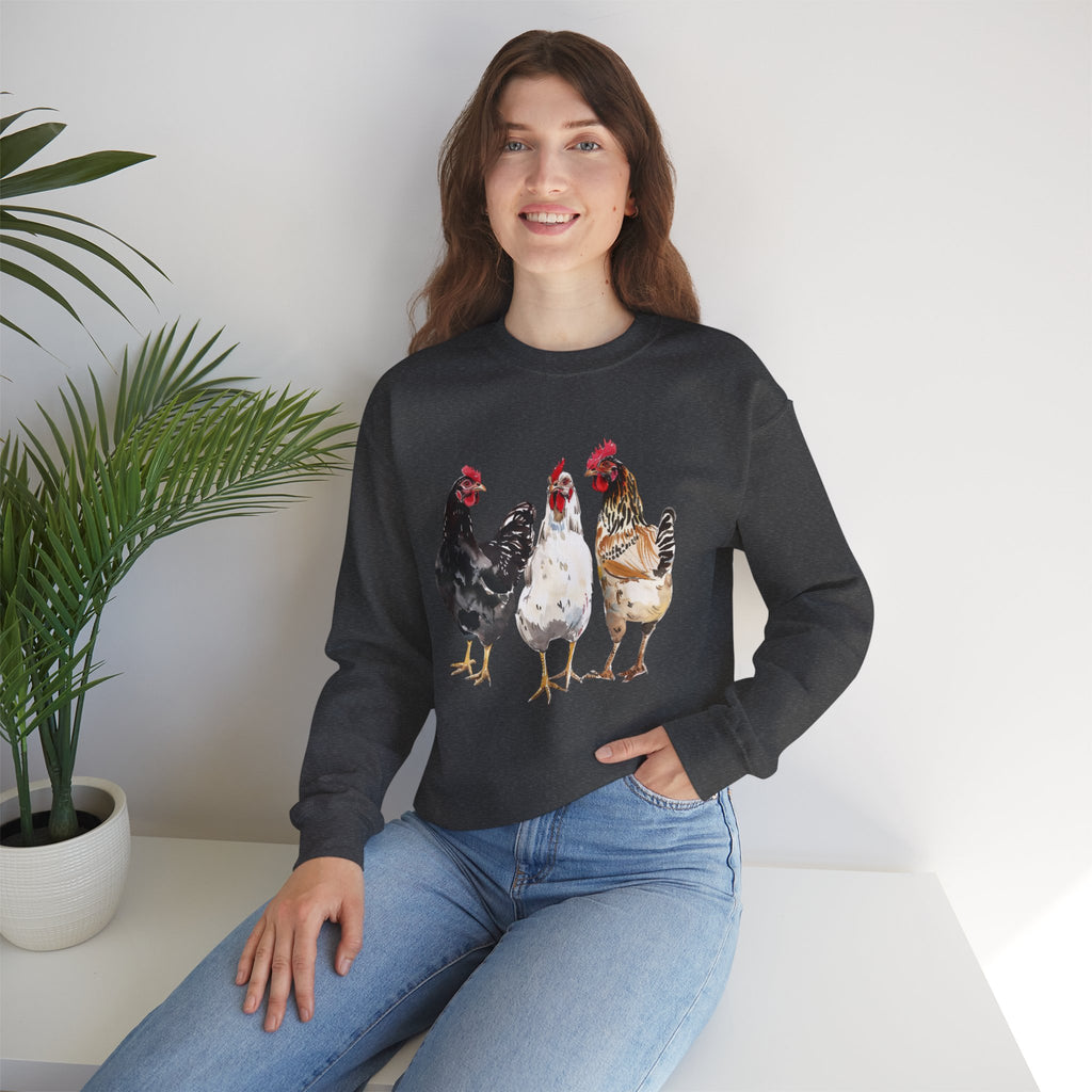 Chicken Flock Sweatshirt – Farmhouse Hen Lineup Crewneck, Cozy Homestead Chicken Mom Pullover, Unisex Gildan 18000