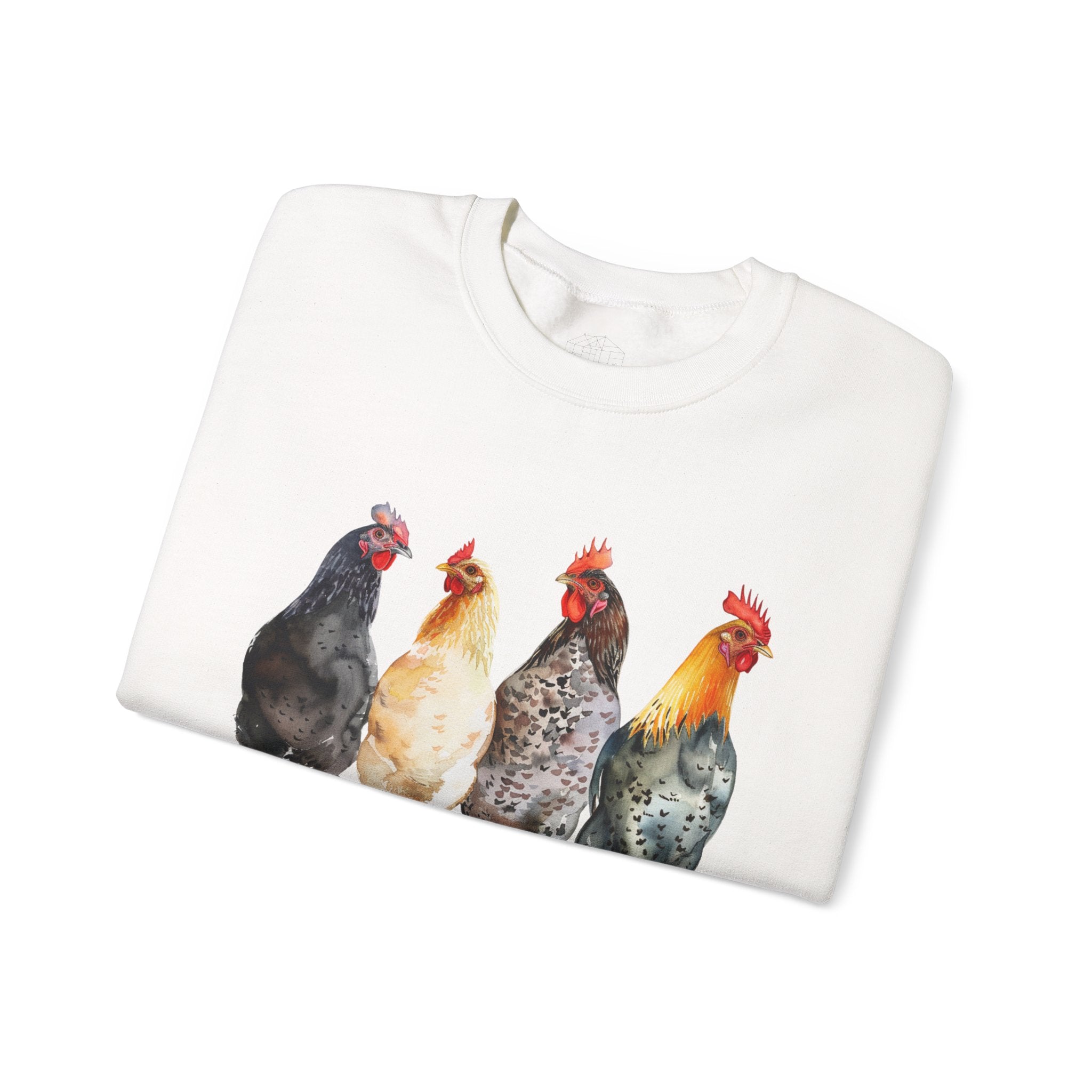 Chicken Flock Sweatshirt – Farmhouse Hen Lineup Crewneck, Cozy Homestead Chicken Mom Pullover, Unisex Gildan 18000