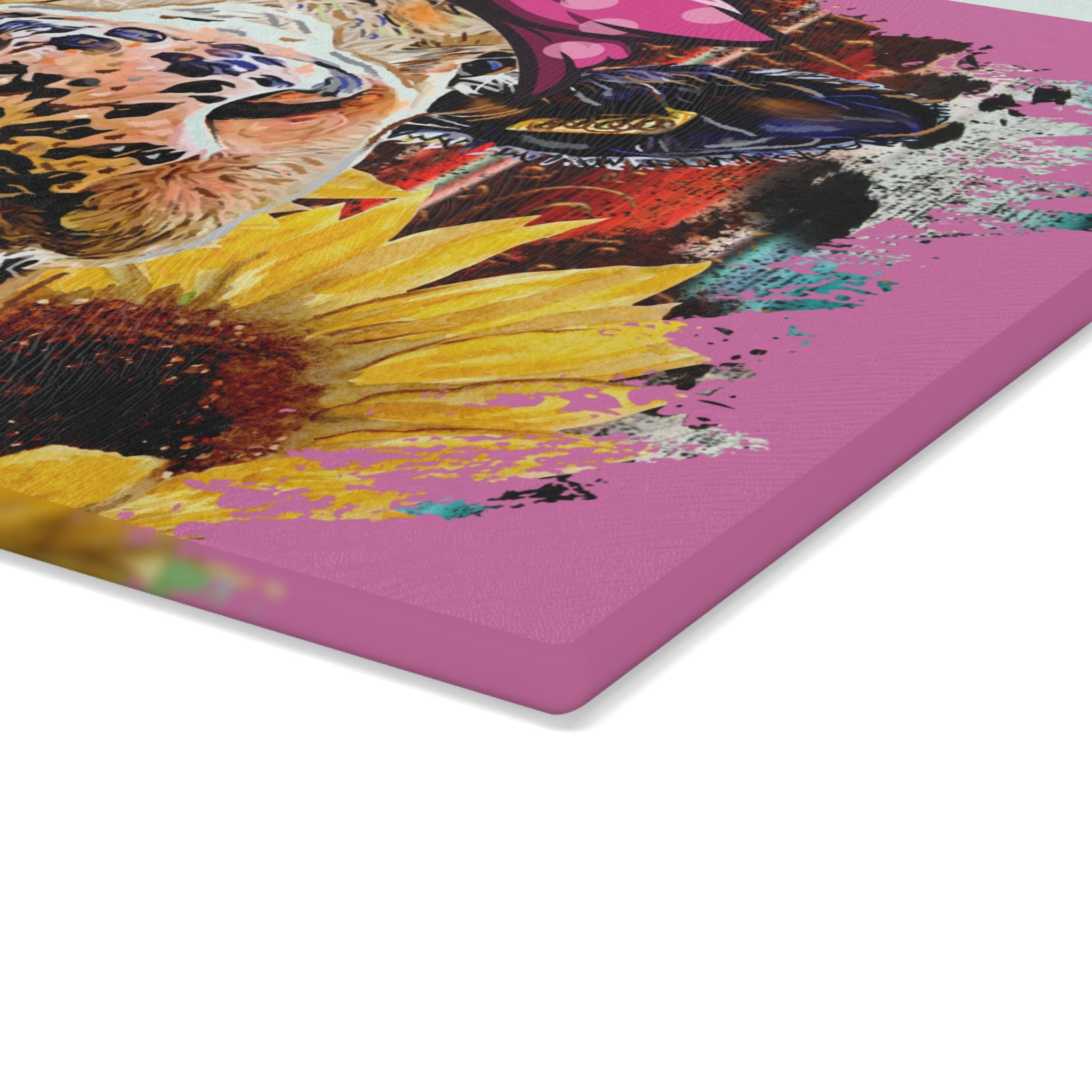 Floral Highland Cow Glass Cutting Board – Pink Farmhouse Cow Kitchen Decor, Sunflower Cow Cutting Board, Rustic Country Cottagecore Homestead Kitchen Gift