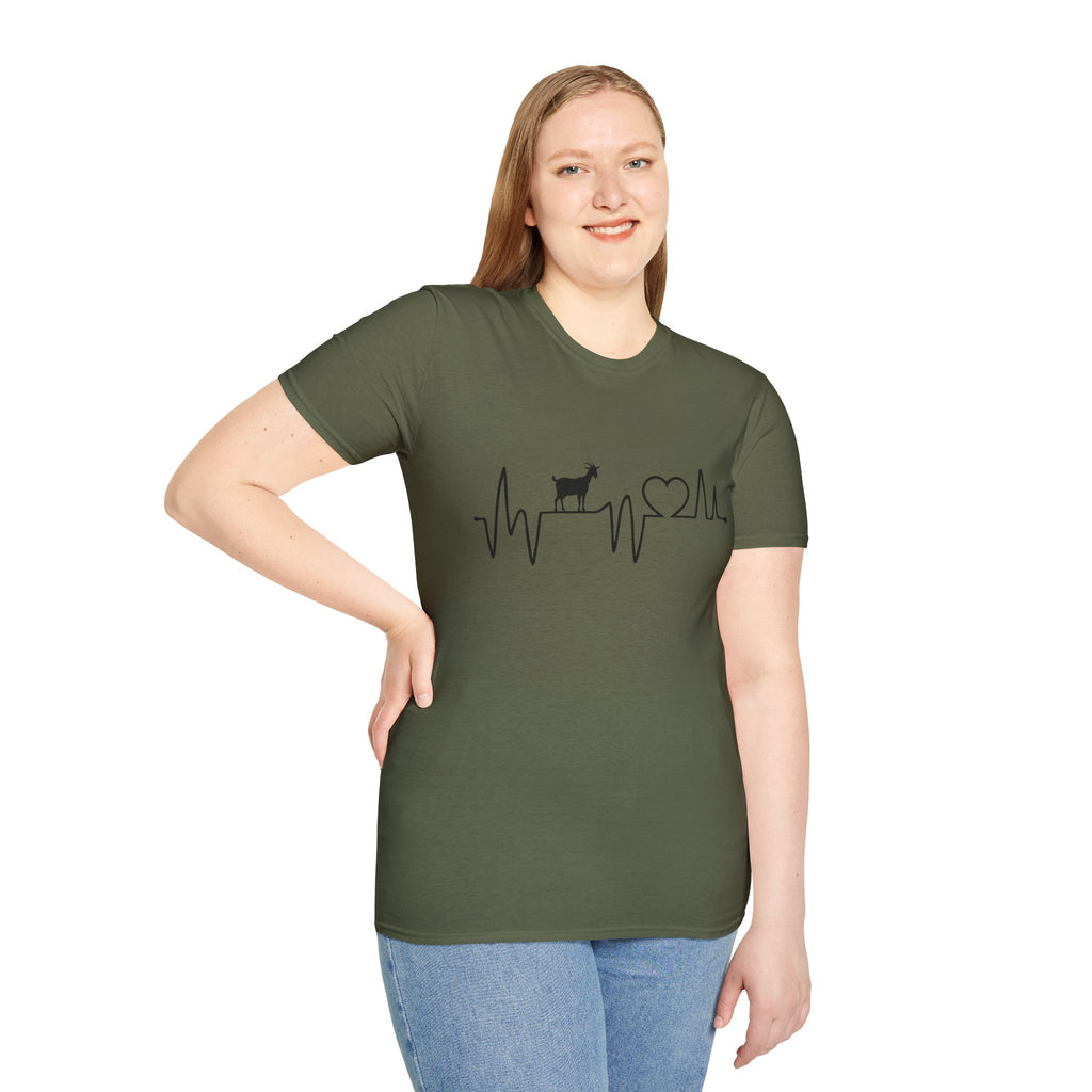 Goat Heartbeat Unisex T-Shirt | Minimalist Goat Lover ECG Farm Life Tee