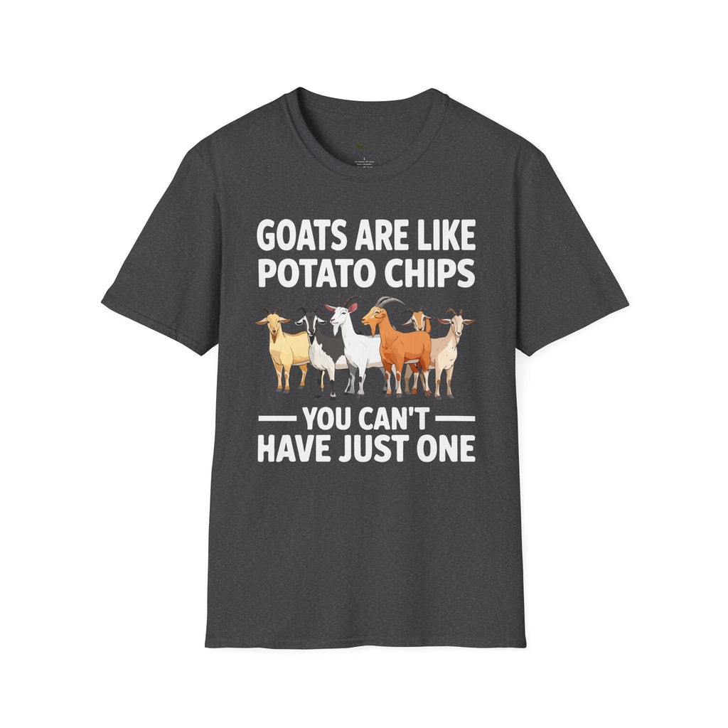 “Goats Are Like Potato Chips – You Can’t Have Just One” Funny Goat Lover Unisex T-Shirt | Farm Life Goat Tee