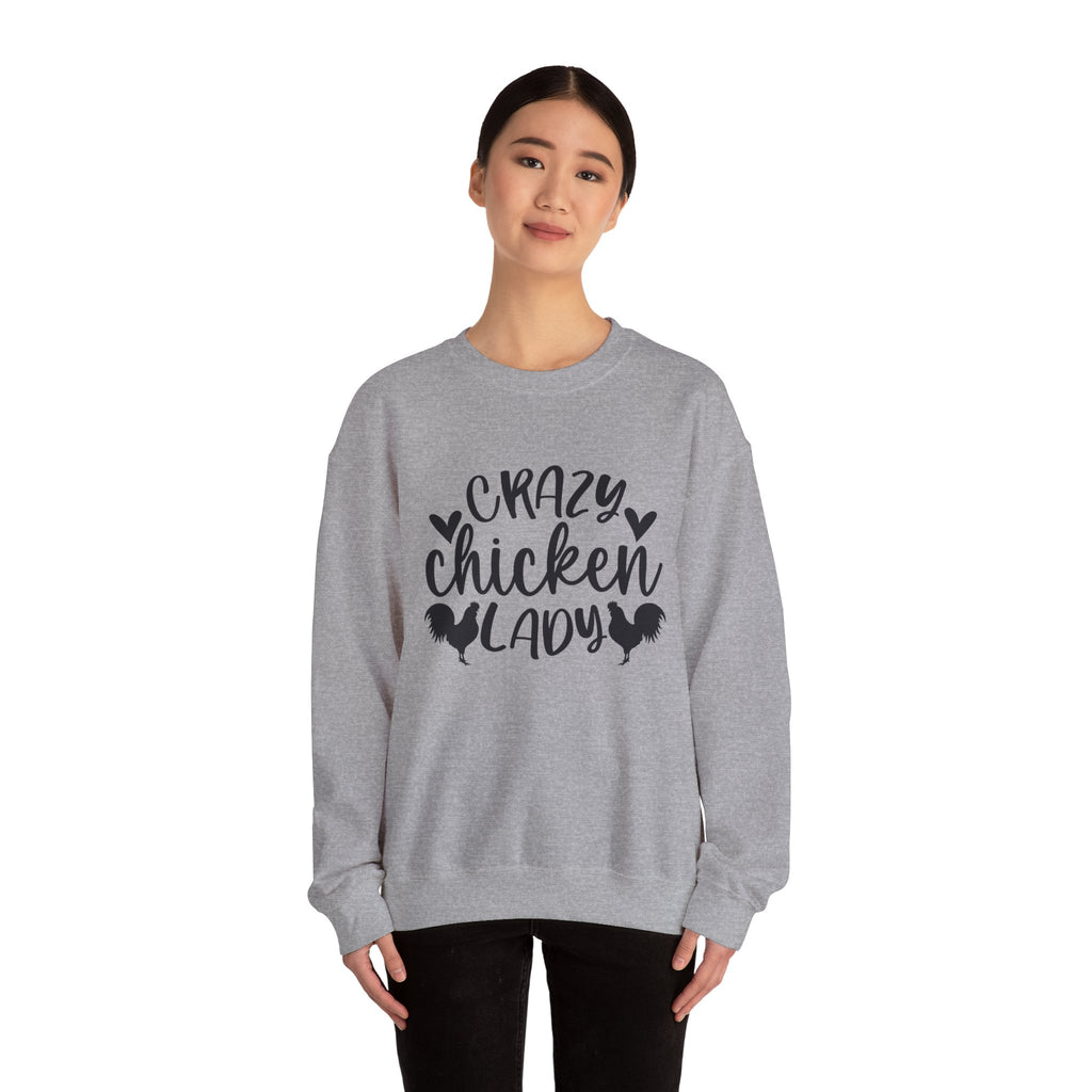 Crazy Chicken Lady Sweatshirt – Funny Chicken Mom Crewneck, Farmhouse Homestead Pullover, Unisex Gildan 18000
