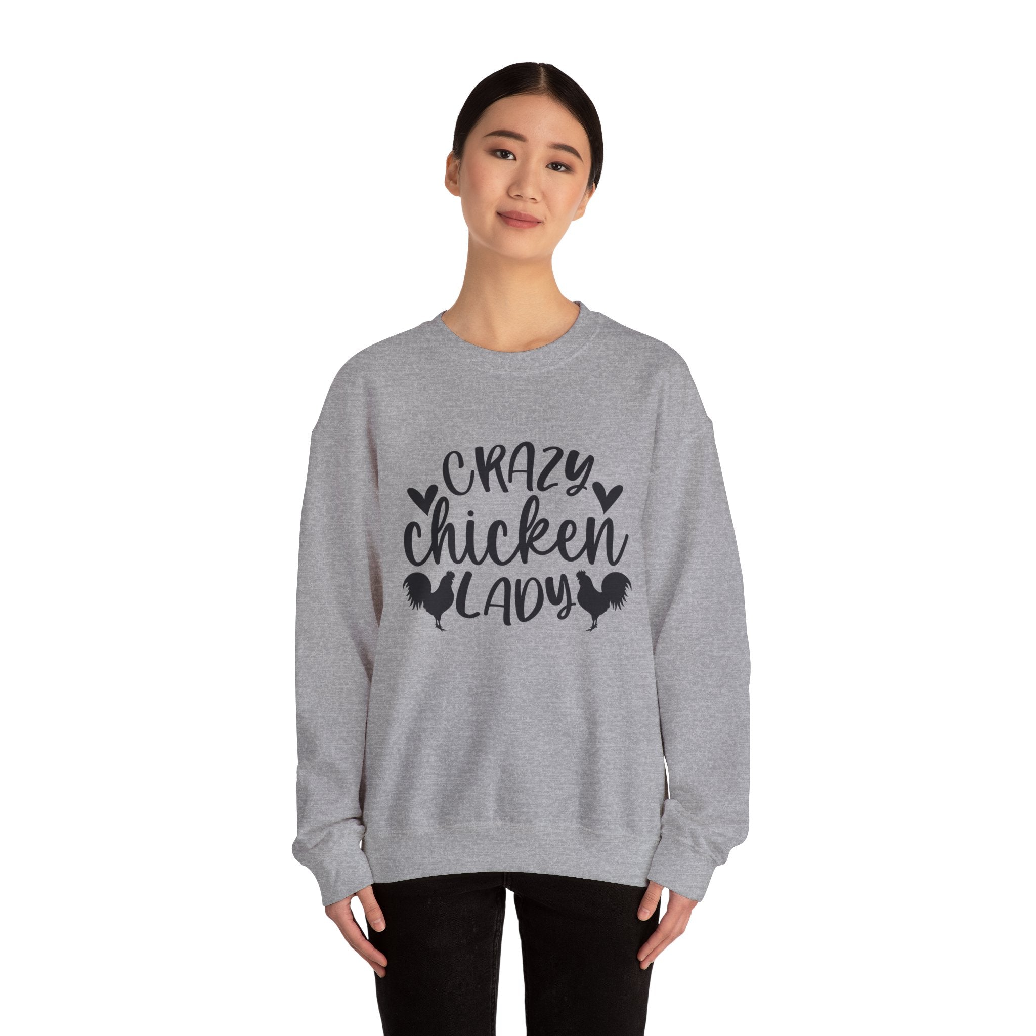 Crazy Chicken Lady Sweatshirt – Funny Chicken Mom Crewneck, Farmhouse Homestead Pullover, Unisex Gildan 18000