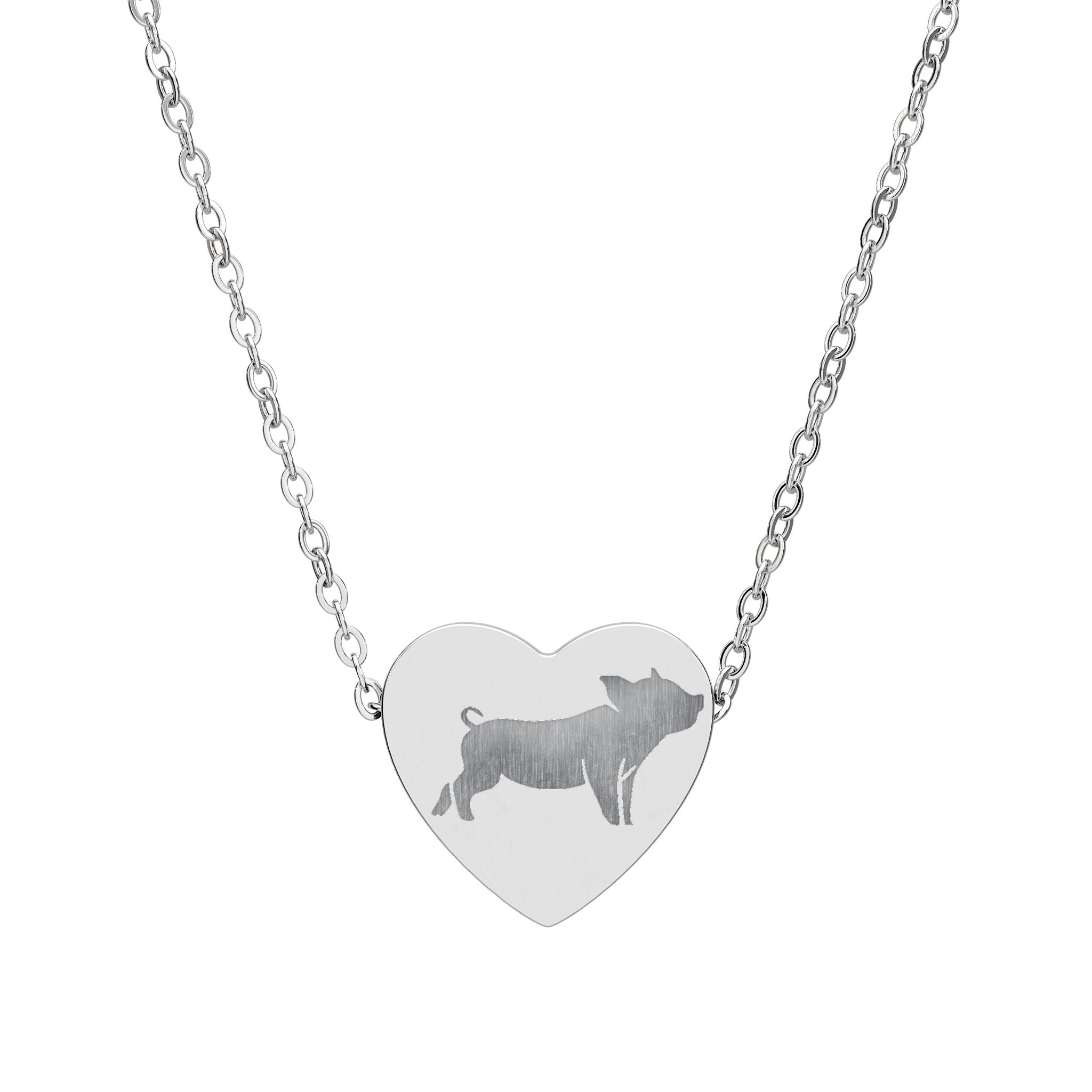 Pig Heart Necklace – Farm Pig Jewelry, Pig Lover Gift, Homestead Necklace, Mini Pig Pendant, Farm Animal Jewelry, Stainless Steel Engraved Heart Necklace