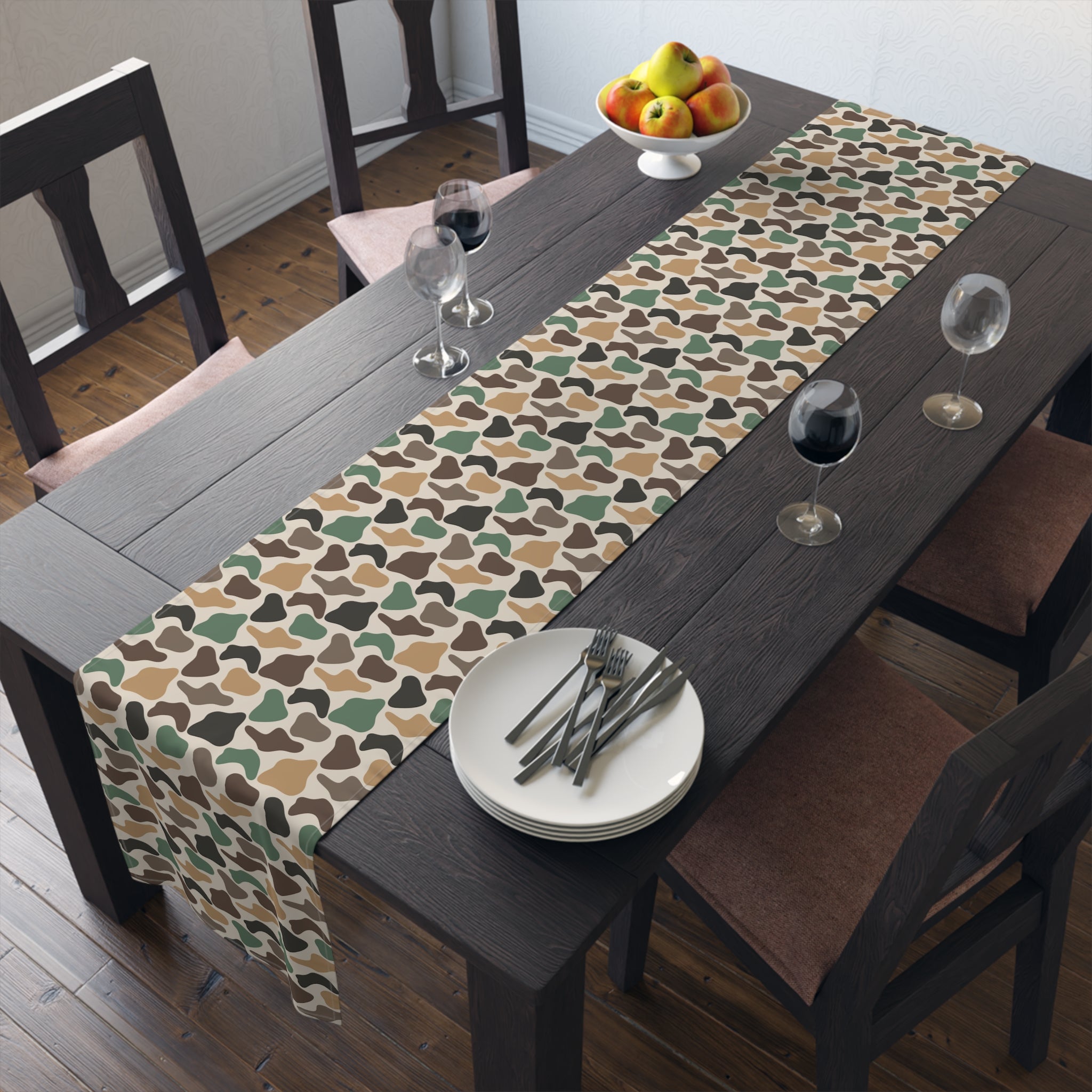 Duck Camo Farmhouse Table Runner | Rustic Waterfowl Kitchen Decor | Country Duck Print Dining Table Linen | Homestead Farm Table Runner
