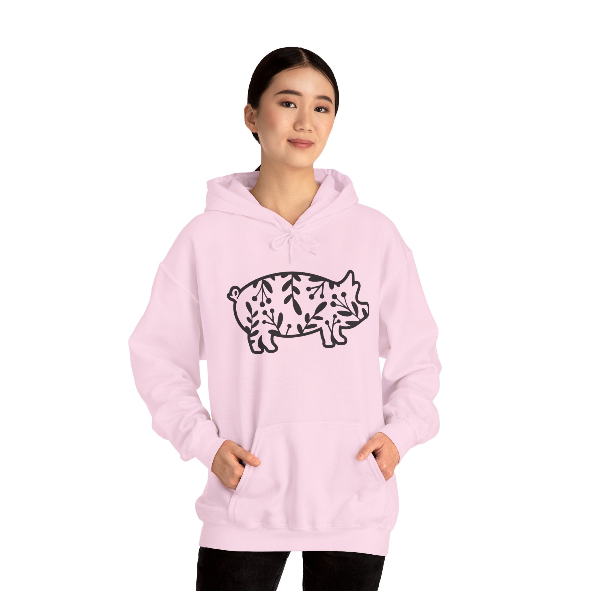 Floral Pig Silhouette Hoodie – Farm Life Sweatshirt, Pig Lover Pullover, Homestead Hoodie, Mini Pig Apparel, Farm Animal Hoodie, Country Living Unisex Hoodie