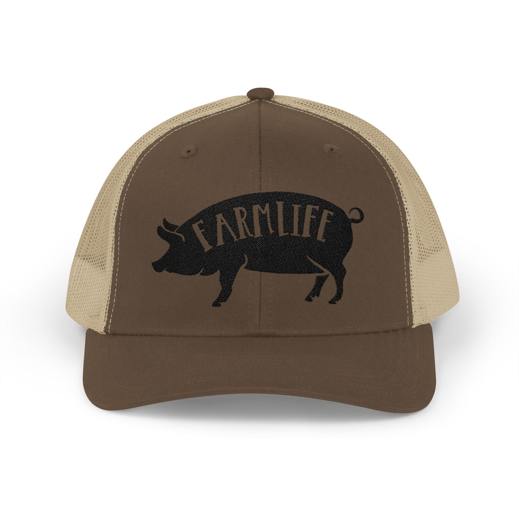 Farm Life Pig Snapback Trucker Hat – Rustic Farm Trucker Cap, Homestead Hat, Pig Lover Farm Cap, Country Lifestyle Mesh Hat