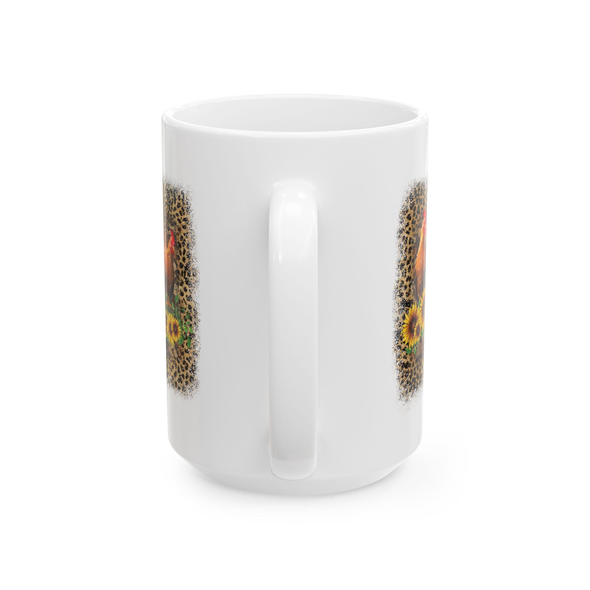 Chicken Flock Sunflower Ceramic Mug – Farmhouse Chicken Mom Coffee Cup, Country Homestead Mug (11oz, 15oz)