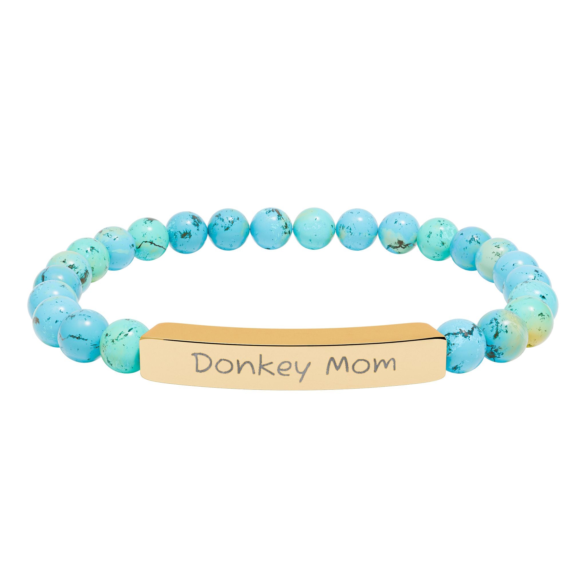 Donkey Mom Natural Stone Stretch Bracelet – Engraved Donkey Lover Jewelry, Farm Mom Gift, Rustic Homestead Bracelet