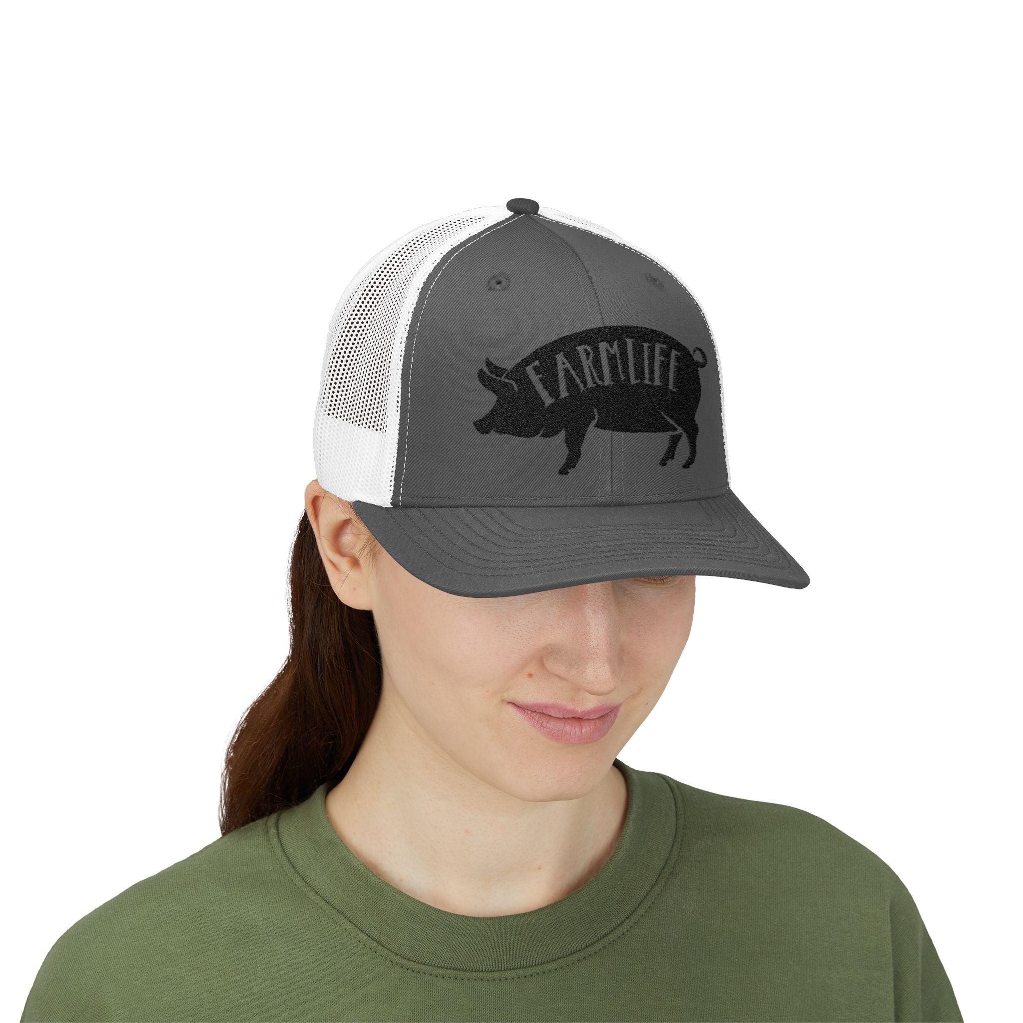 Farm Life Pig Snapback Trucker Hat – Rustic Farm Trucker Cap, Homestead Hat, Pig Lover Farm Cap, Country Lifestyle Mesh Hat