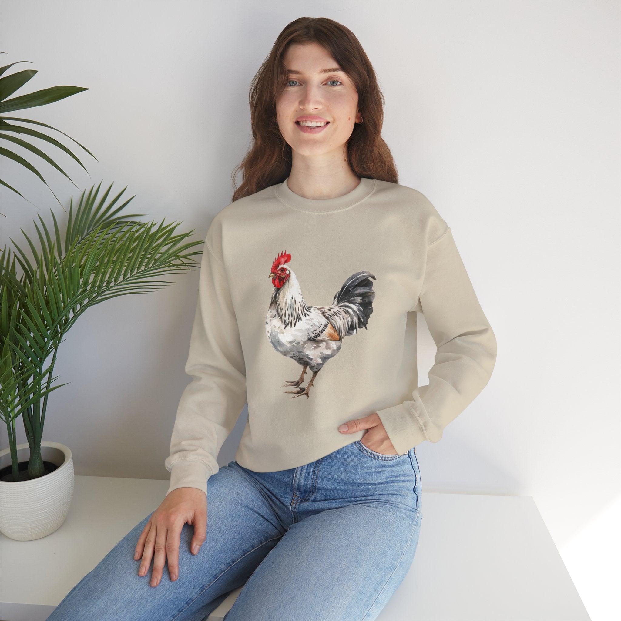 Light Sussex Rooster Sweatshirt – Farmhouse Chicken Crewneck, Heritage Sussex Rooster Pullover, Homestead Apparel