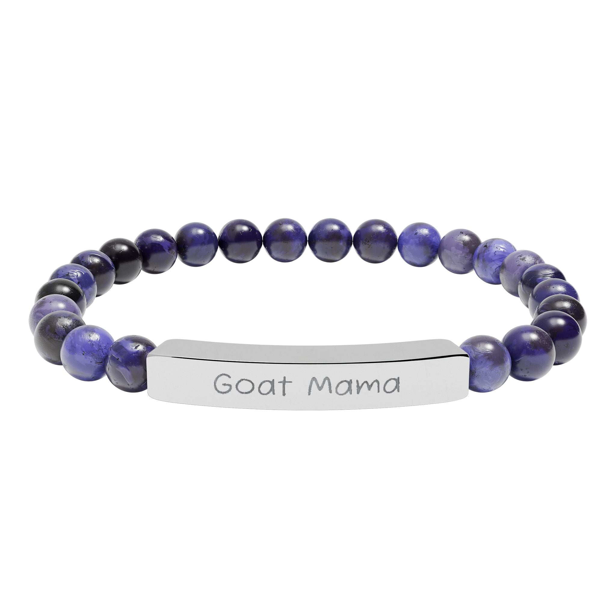 Goat Mama Natural Stone Stretch Bracelet – Engraved Goat Lover Jewelry, Farm Mom Gift, Rustic Homestead Bracelet