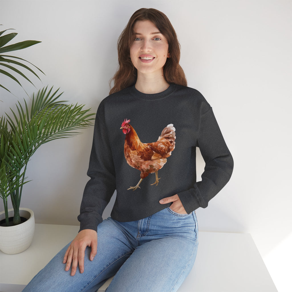 Rhode Island Red Hen Sweatshirt – Farmhouse Chicken Crewneck, Heritage Chicken Homestead Pullover, Unisex Gildan 18000