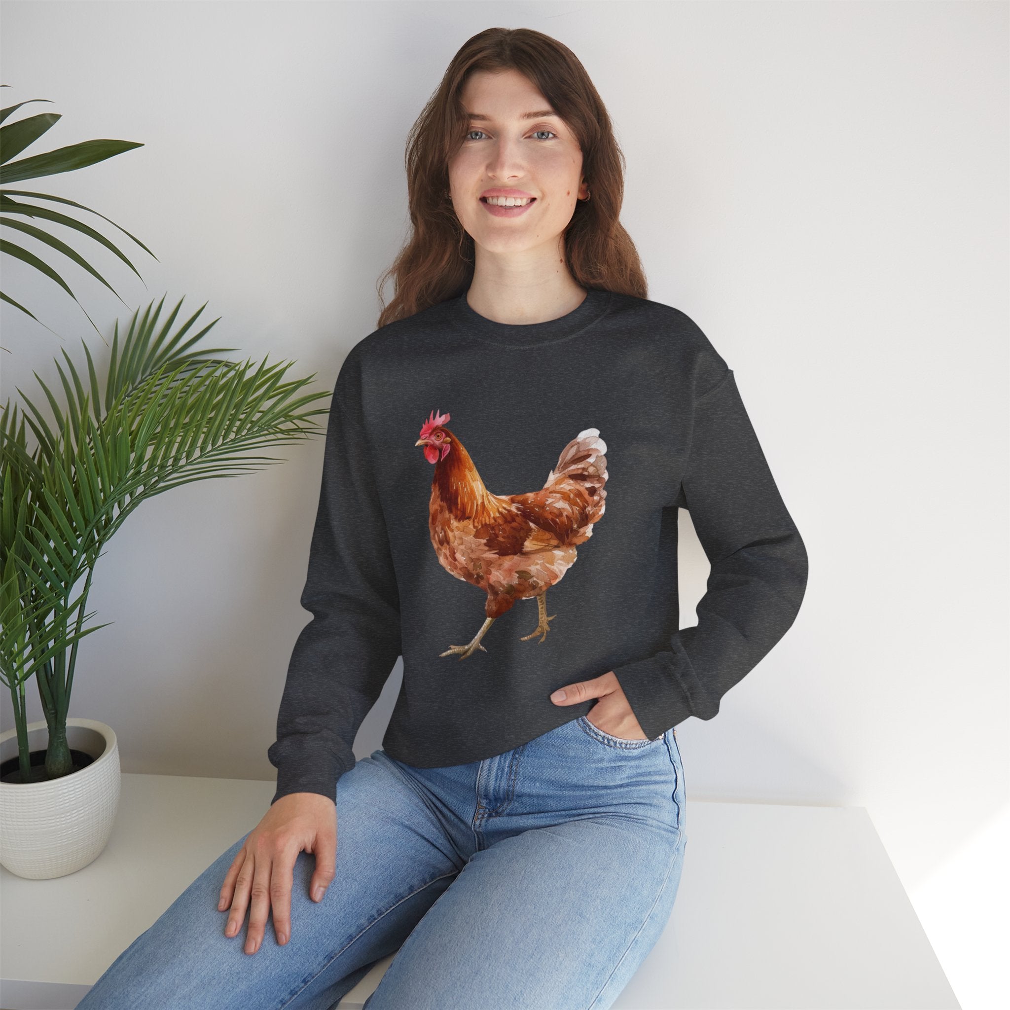 Rhode Island Red Hen Sweatshirt – Farmhouse Chicken Crewneck, Heritage Chicken Homestead Pullover, Unisex Gildan 18000