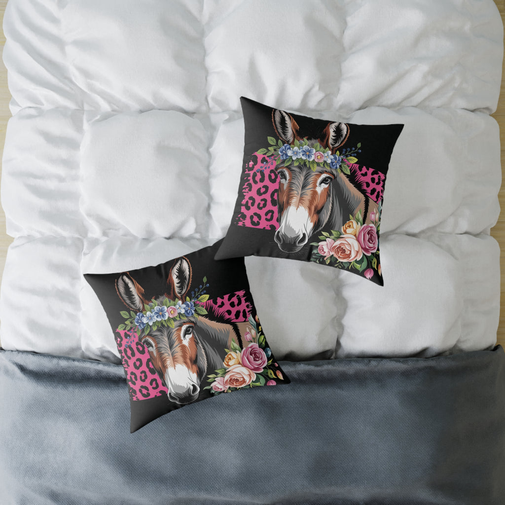 Floral Donkey Throw Pillow | Farmhouse Donkey Accent Pillow | Pink Western Animal Decor Cushion | Rustic Country Home Decor | Gumpert Homestead