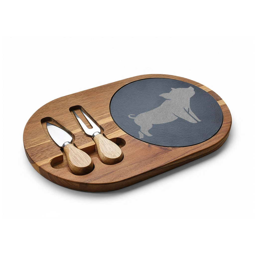 Piglet Engraved Charcuterie Board Set | Farmhouse Slate Cheese Board with Knives | Rustic Farm Kitchen Serving Board | Homestead Pig Lover Gift