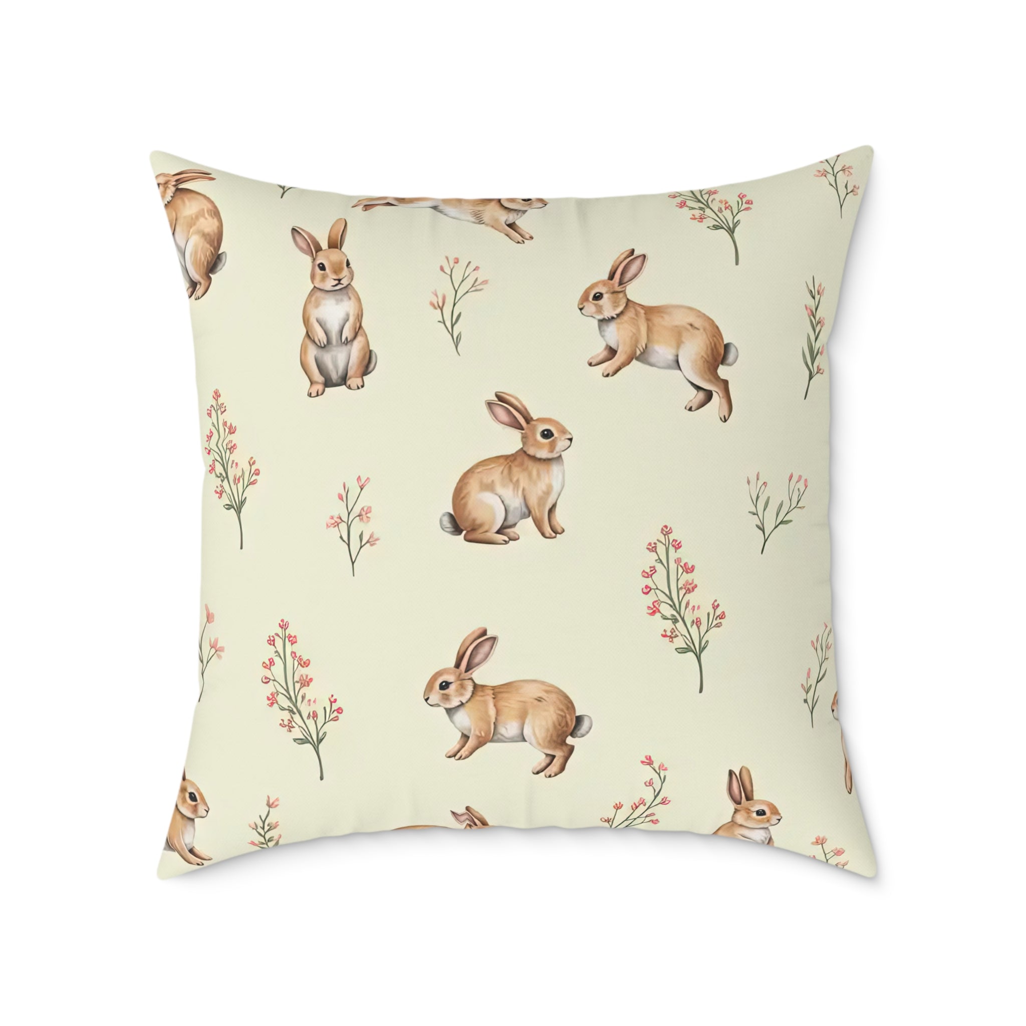 Cottagecore Bunny Throw Pillow | Rabbit Pattern Accent Pillow | Farmhouse Bunny Decor Cushion | Woodland Rabbit Home Decor | Gumpert Homestead