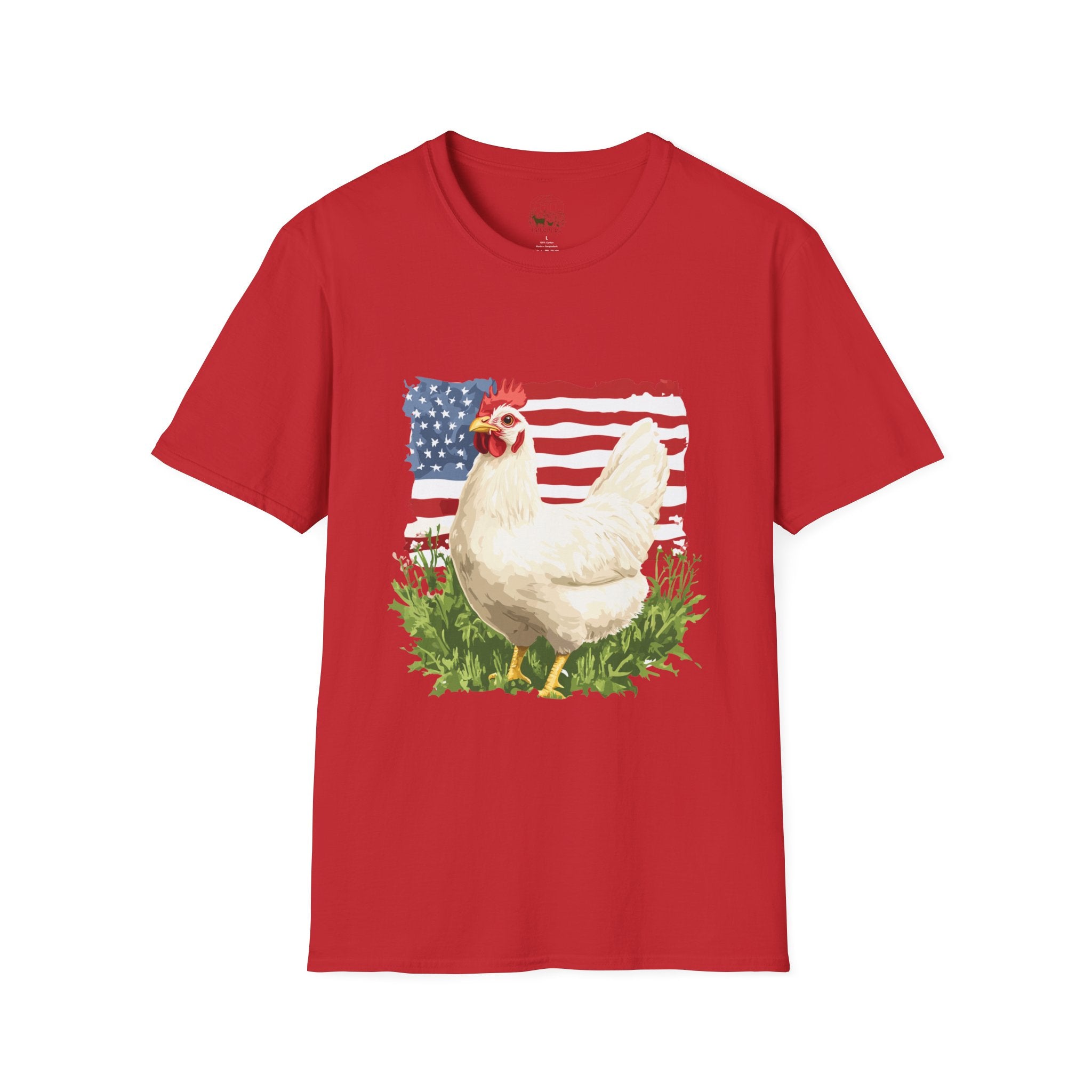 Patriotic Chicken T-Shirt – American Flag Hen Shirt, Farm Life Tee, 4th of July Chicken Shirt, Backyard Chicken Keeper Gift, Homestead Farm Apparel