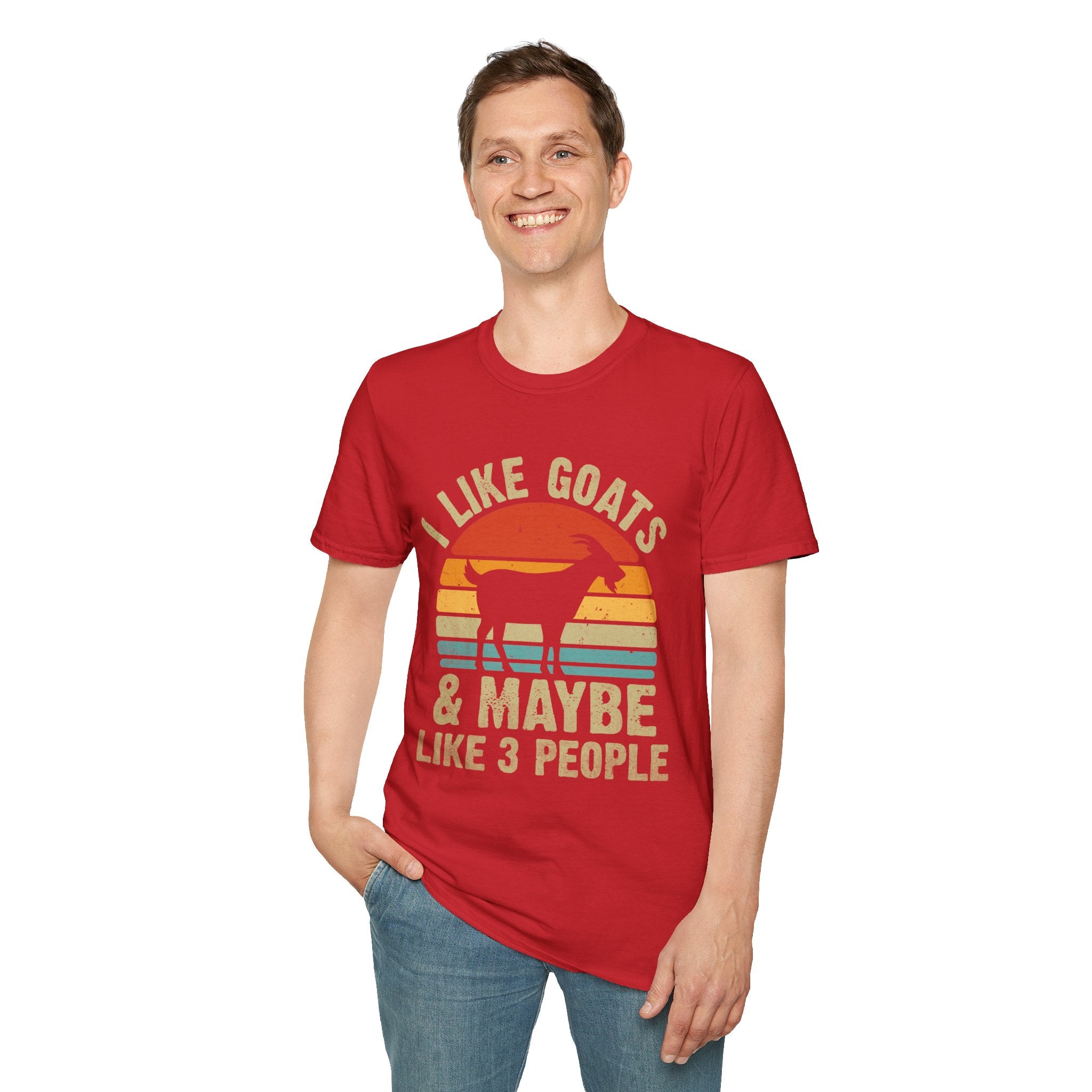 “I Like Goats & Maybe Like 3 People” Vintage Goat Lover Unisex Softstyle T-Shirt | Funny Farm Life Tee